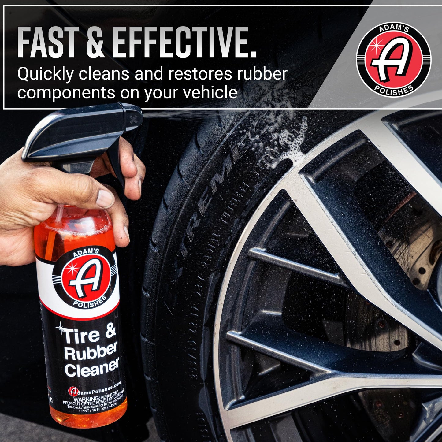 Adam's Polishes Tire & Rubber Cleaner (2-Pack) - Removes Discoloration from Tires Quickly - Works Great on Tires, Rubber & Plastic Trim, and Rubber Floor Mats