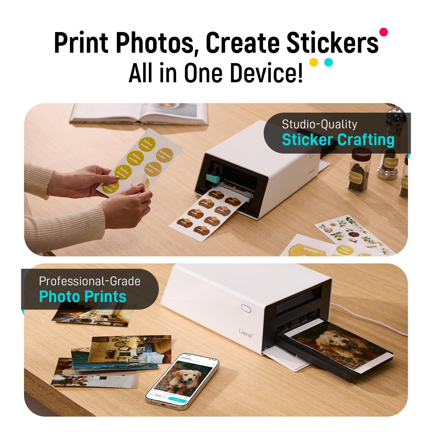 Liene PixCut S1 Photo Pro Pack - All-in-One Photo Sticker Printer and Cutter for High-Volume Printing, Professional-Grade Photos & Custom Stickers