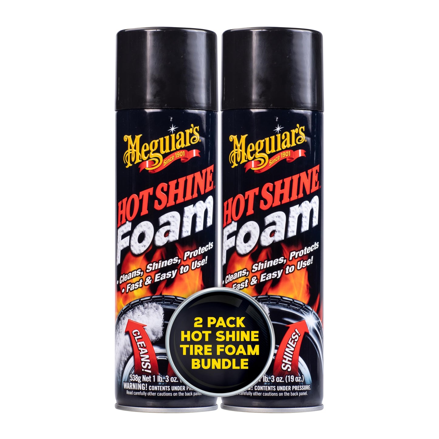 Meguiar's G13919 Hot Shine Tire Foam, Aerosol Tire Shine for Glossy, Rich Black Tires - 19 Oz Spray Can (Pack of 2)