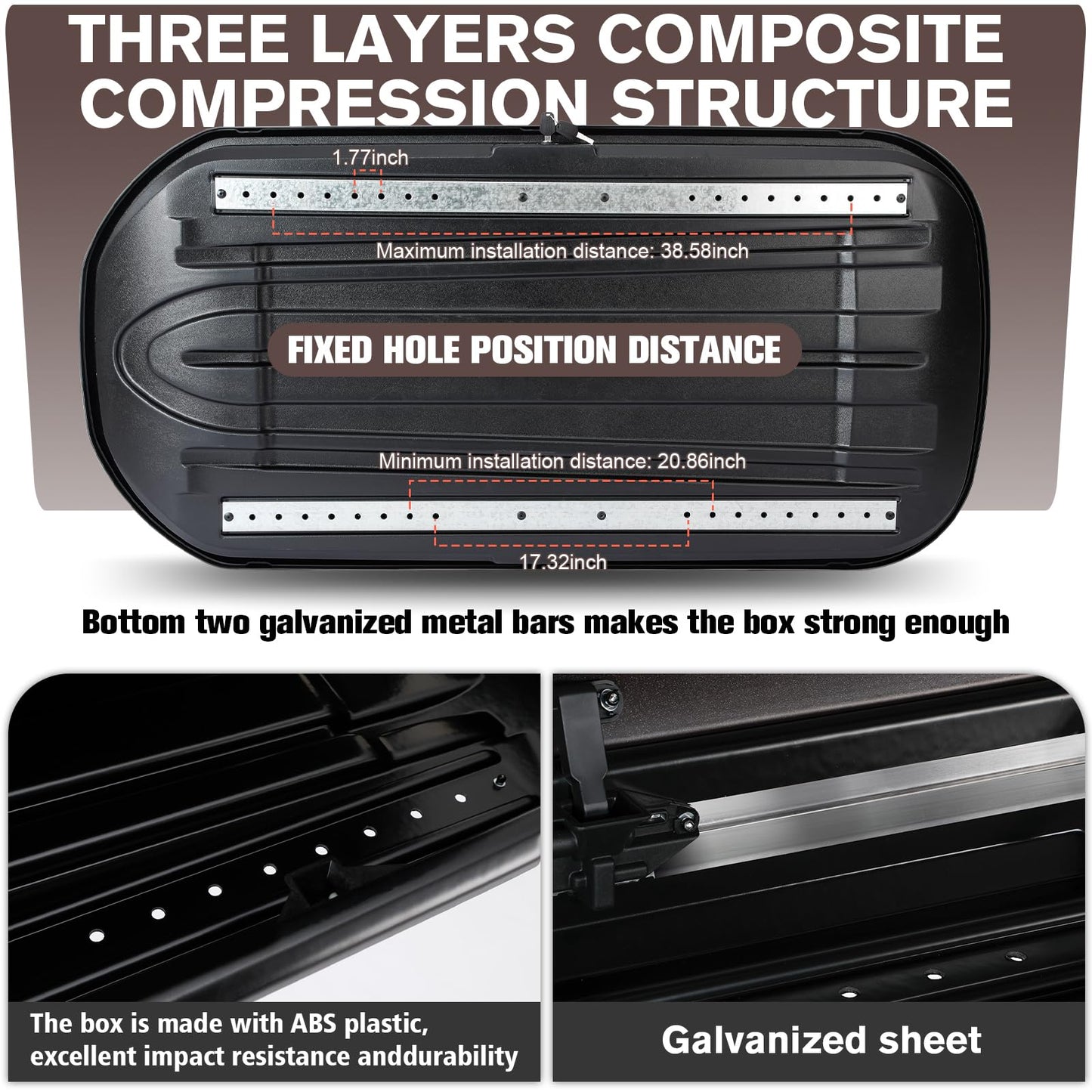 Hard Shell Rooftop Cargo Carrier with Roof Box, Heavy Duty Weatherproof 14 Cubic Feet Rooftop Cargo Carrier for Car Storage, Brown