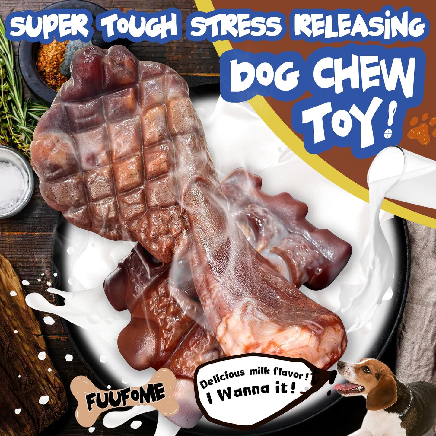 Fuufome Dog Chew Toys for Aggressive Chewers:2 Pack Indestructible Dog Toy for Large Breed- Tough Nylon Teething Bone Toy to Keep Them Busy