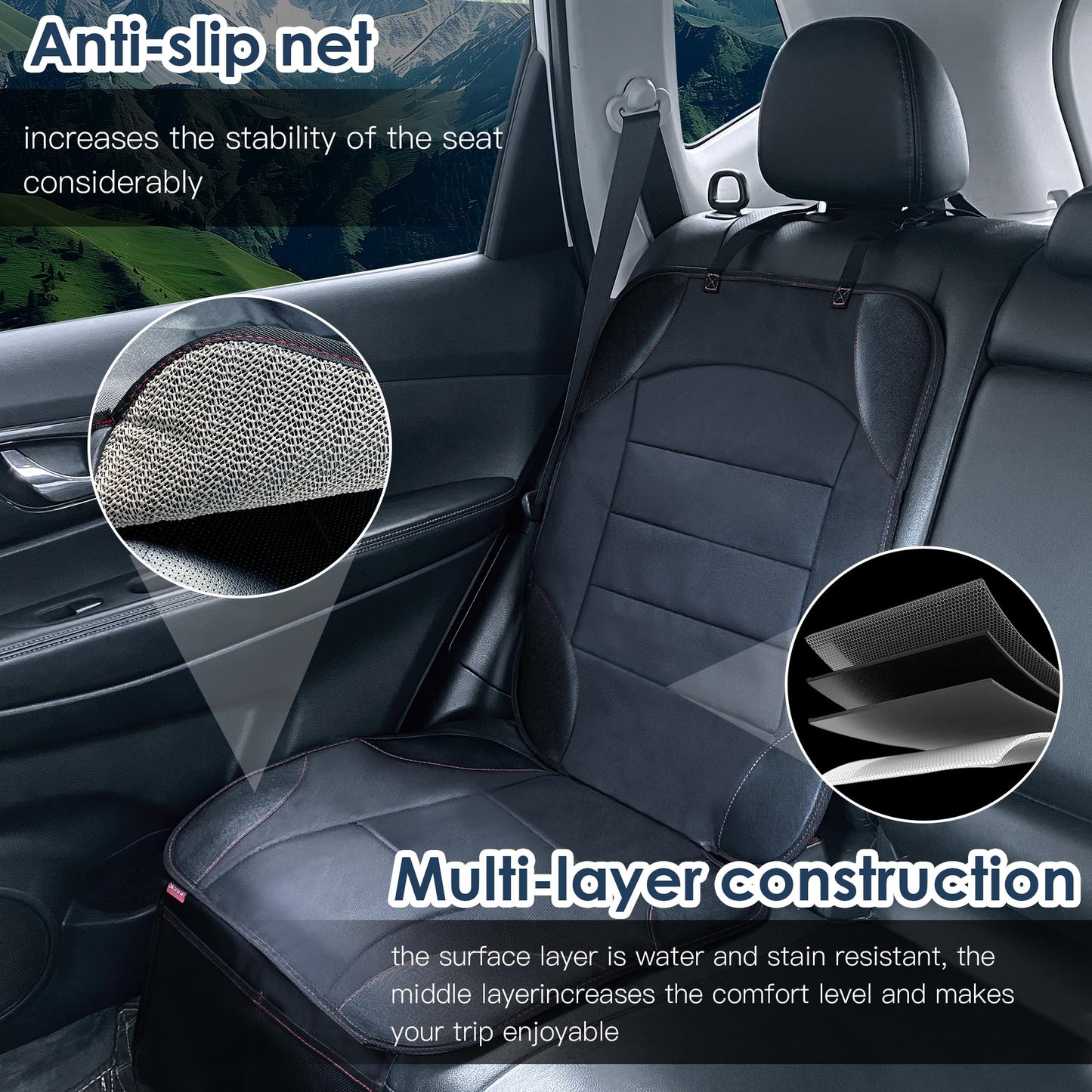 Sinvitron Car Seat Protector for Child Car Seat - Waterproof Non-Slip Leather Mat with 2 Mesh Pockets, Universal Seat Cover for Baby, Pets & Vehicles(2-Pack,Black)