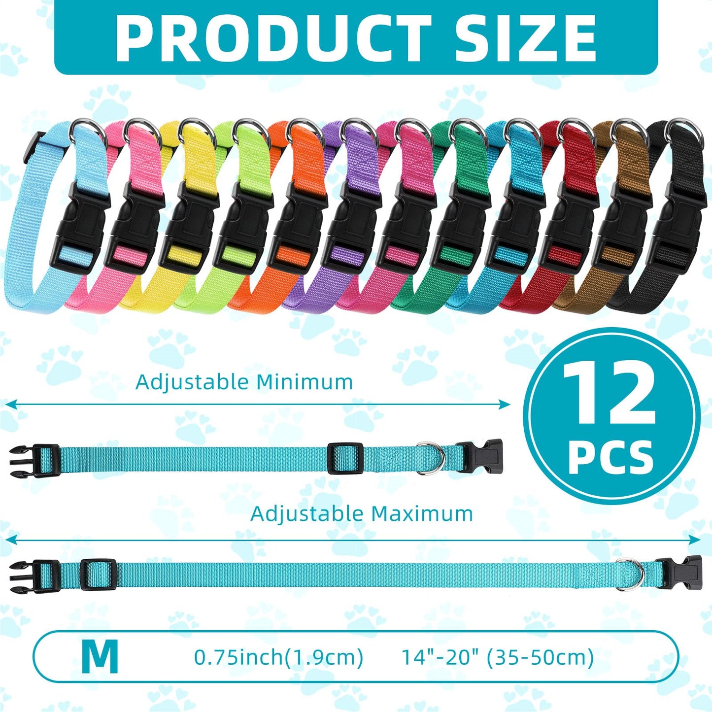 Buryeah 12 Pieces Adjustable Dog Collar Bulk, Nylon Puppy Dog Collars with Quick Release Buckle Collar Bulk for Pets Walking Running Training, Medium(Mixed Colors)