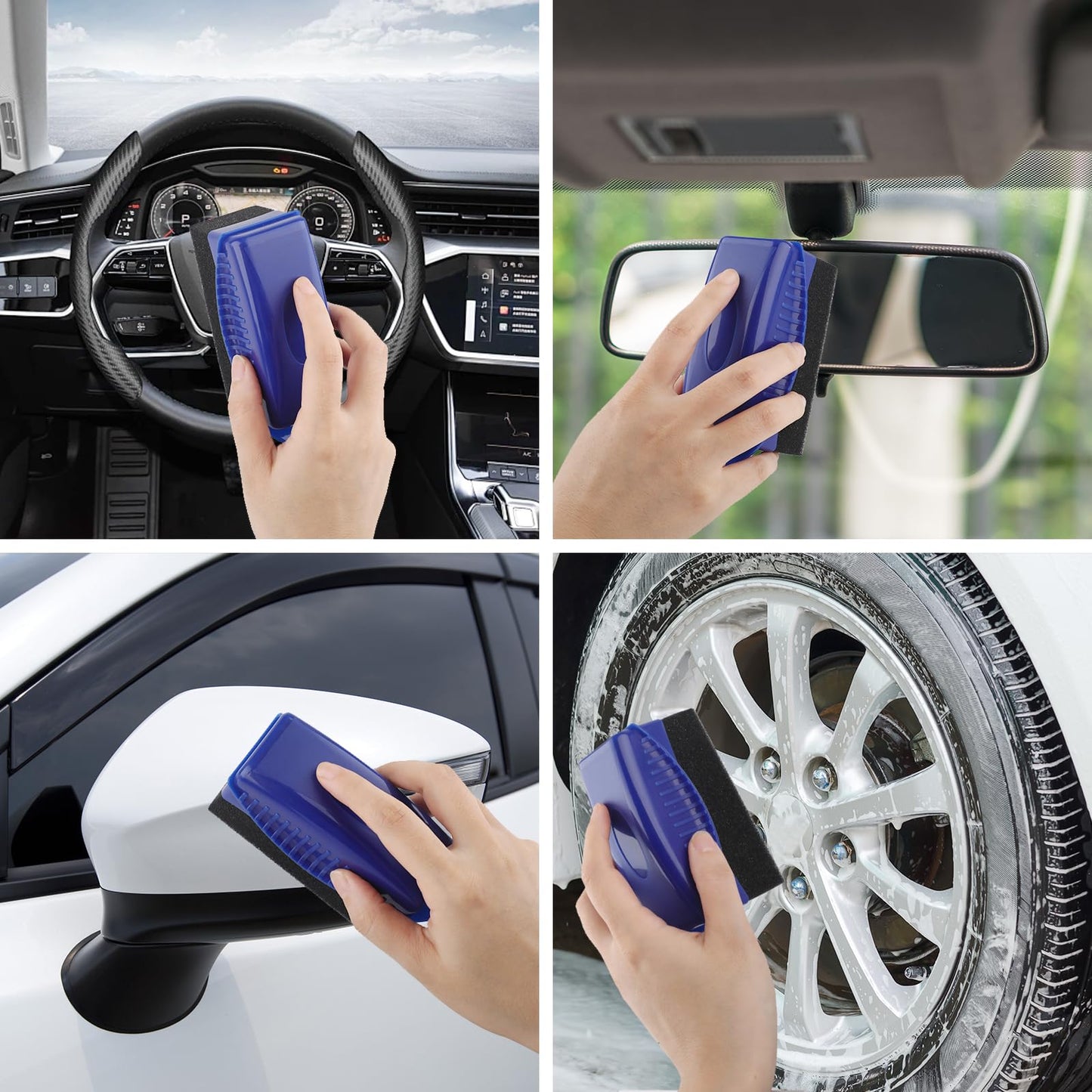 2 PCS Tire Shine Applicator Pad, Reusable Tire Dressing Applicator, Tire Sponges Applicator Pads with Lid, Tire Foam Applicator Sponges Contour Tire Wheel Shine Car Cleaning
