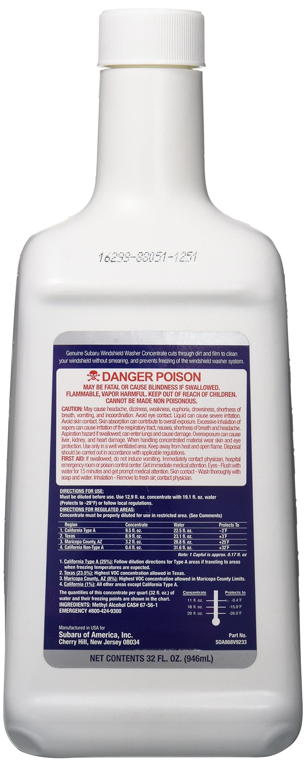 Genuine Subaru SOA868V9233 Windshield Washer Fluid, 32 Ounce Bottle, 1 Pack