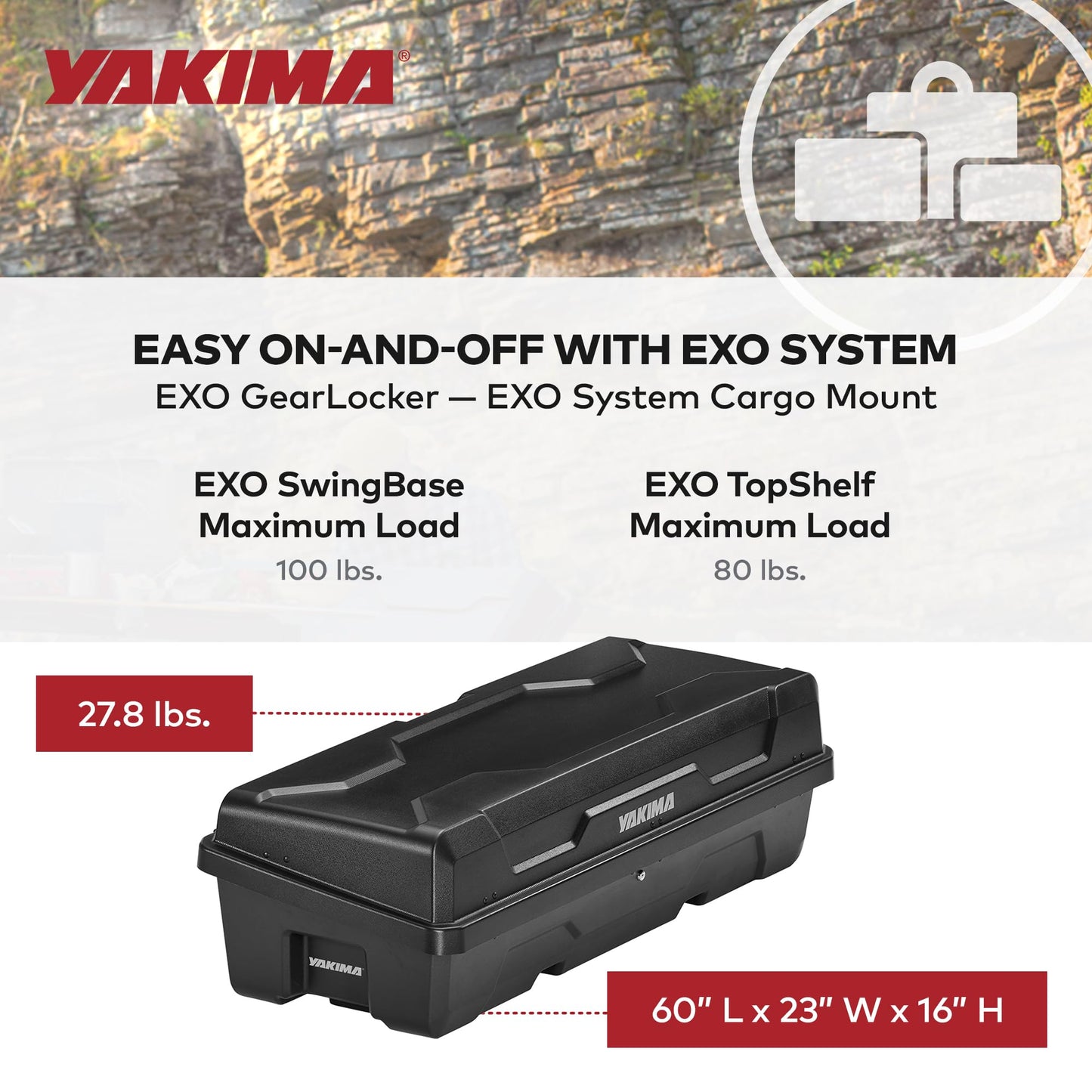 Yakima EXO GearLocker Car Cargo Carrier, Hard Top Shell Box for EXO SwingBase System, Black - Heavy-Duty Vehicle Storage Accessories for Travel and Camping