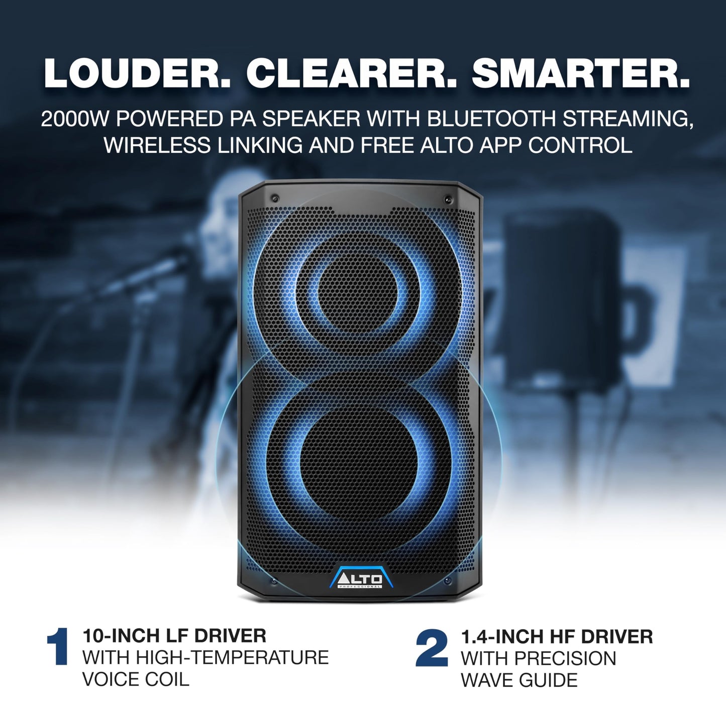 ALTO TS410 2000W 10" Powered PA Speaker with 3 Channel Mixer, Bluetooth Streaming, Wireless Loudspeaker Linking, DSP App