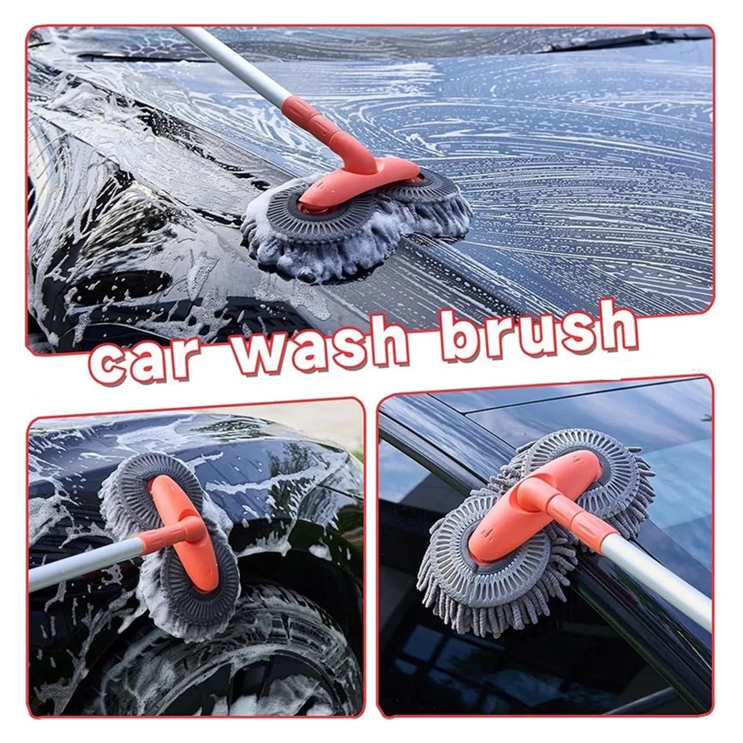 ARTYNSH Car Washer Mop Foam Wash Brush Double Brush Head Roof Window Cleaning Maintenance Three-Section Telescopic Mop Car Accessories(1 Mop and 1 Mop Head)