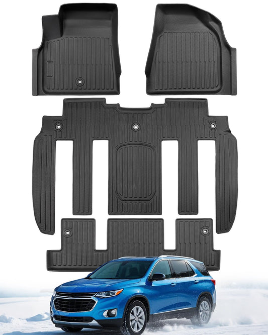 All Weather Floor Mats Custom Fit for Chevy Traverse 2009-2017 (Only Fits Captain's Chairs), Front Backseat Row Liners for GMC Acadia 2007-2017, Full Interior Protection TPE Rubber Car Accessories