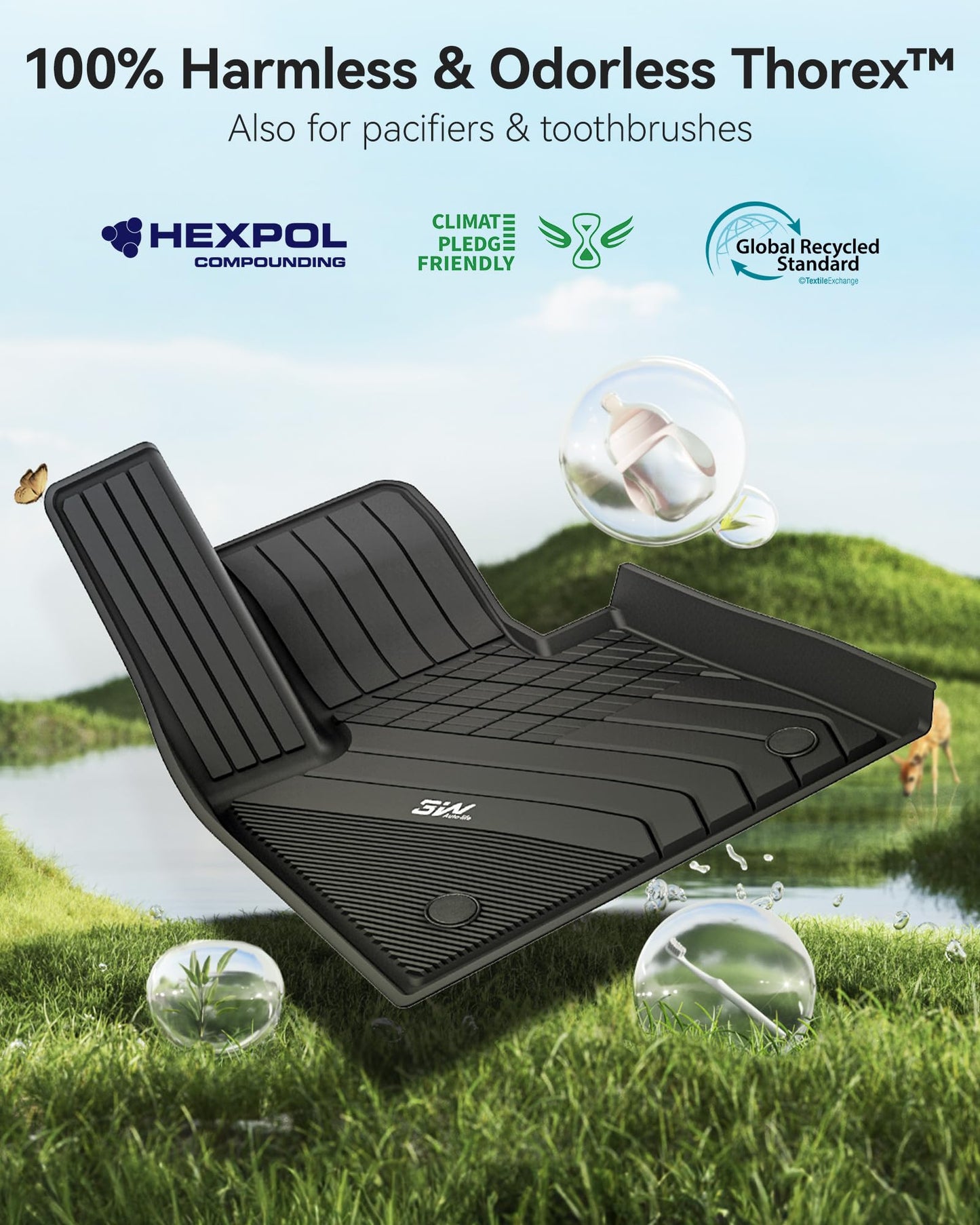 3W Floor Mats & Cargo Liner Custom Fit for BMW X5 2019-2024 2025 2026 40i/45e/50e/50i/M/M50i/M60i TPE All-Weather Full Set Heavy Duty Floor Liner and Trunk Mat Accessories (Only for 5 Passenger)