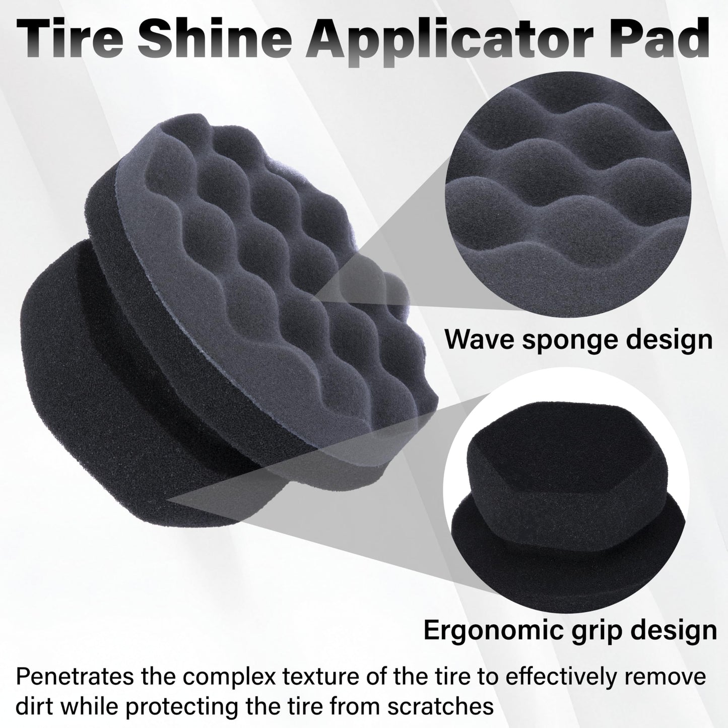 2 PCS Tire Shine Applicator Pad, Hex Grip Tire Dressing Applicator, Reusable Tire Foam Sponge, Tire Shine Brush, Car Detailing Sponge for Rubber Tires, Vinyl & Plastic Trim