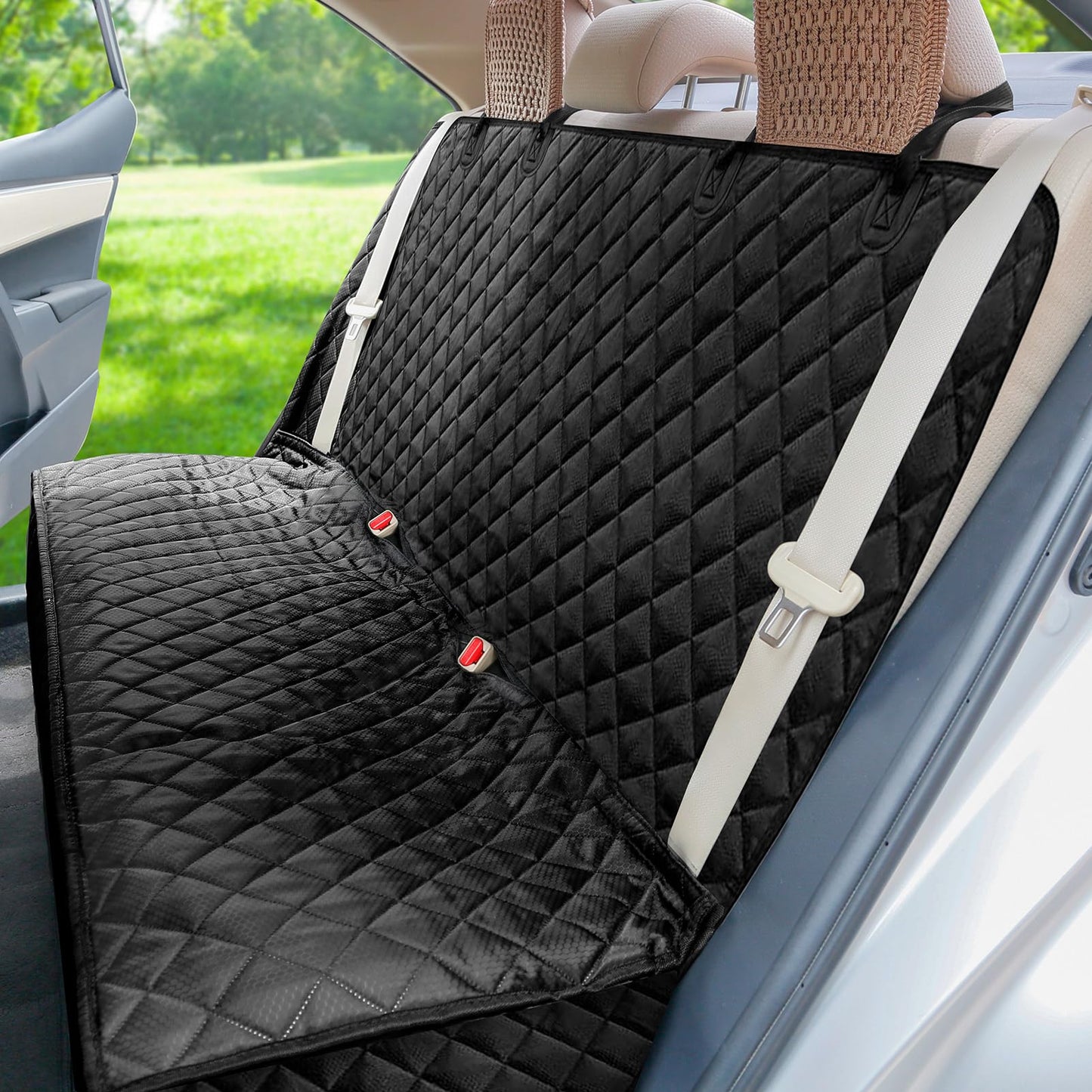 PETICON Waterproof Scratchproof Pet Bench Seat Covers for Cars, Trucks, SUVs, Nonslip Durable Back Seat Cover for Dogs, Washable Backseat Protection, Black