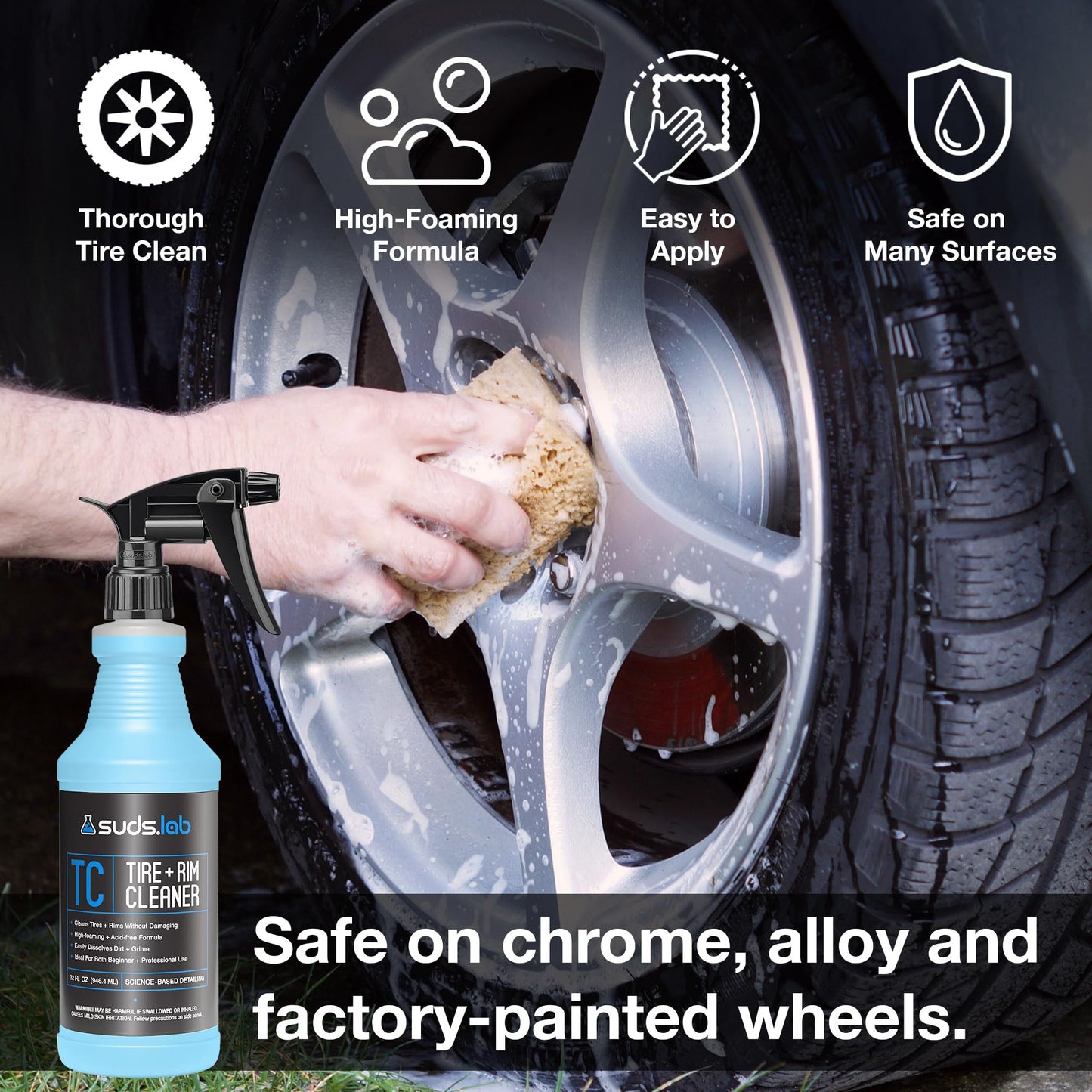 Suds Lab TC Tire and Rim Cleaner, Acid-Free Foaming Cleaning Solution, Safe for All Finishes, Home Car Detailing Wash