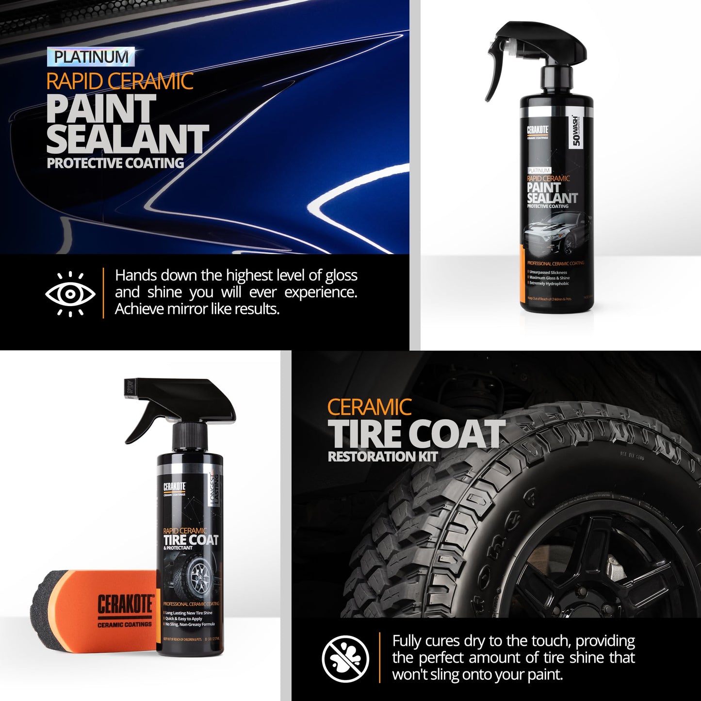 CERAKOTE Fully Covered Bundle - Complete Car Care with Rapid Ceramic Paint Sealant, Interior Detailer, Tire Coat, Glass Protectant, High Foam Vehicle Shampoo