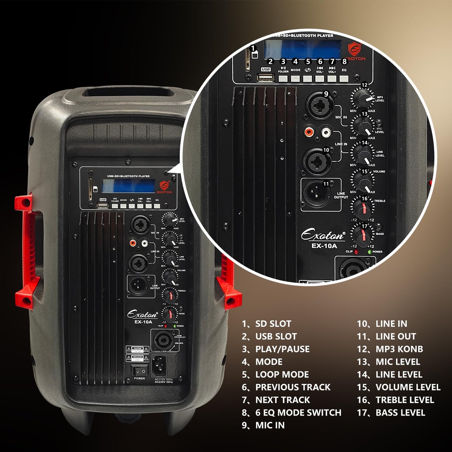 EXOTON EXOTON 10 inch Professional Dual Powered PA Speakers, 2-Way Active&Passive Loudspeakers, PA System Combo Set with Microphone/Tripods/Remote Control/Bluetooth/USB, Indoor&Outdoor