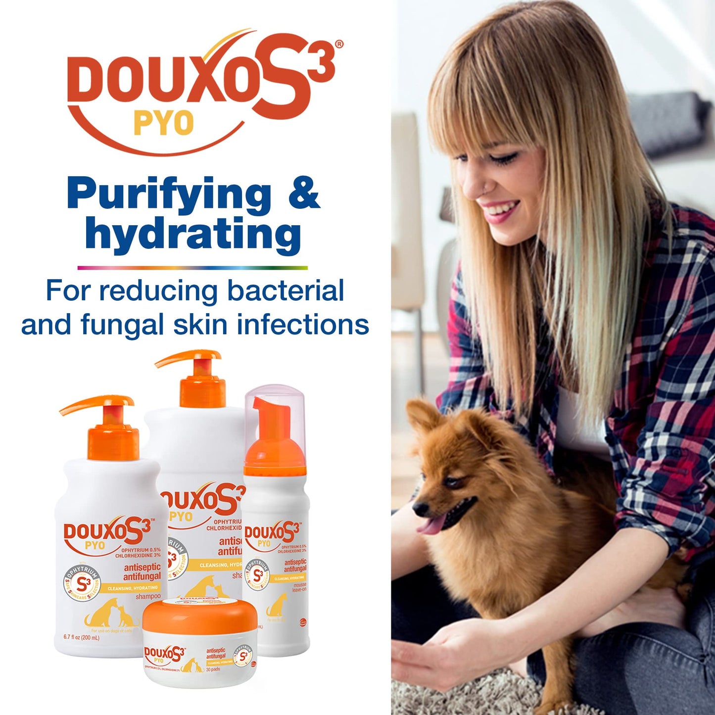 Douxo S3 Pyo Shampoo, Contains 3% Chlorhexidine & 0.5% Ophytrium, Antiseptic & Hydrating, For Bacterial or Yeast Skin Infections, For Dogs and Cats, 6.7 fl. oz. (200mL)