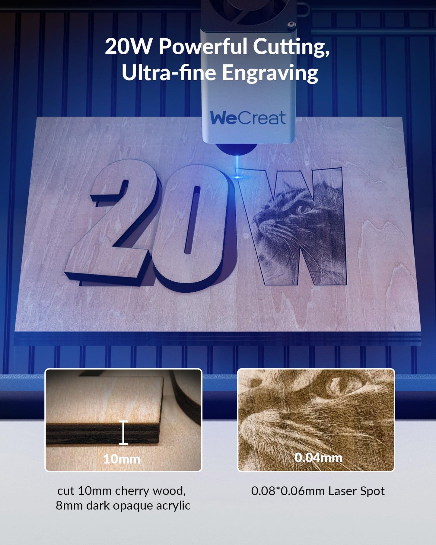 WECREAT Vision 20W Laser Engraver, Auto-Lifting for 5.5" Material, Smart Camera for Easiest Positioning, 600mm/s Speed, Laser Engraving Machine for Tumblers Metal Wood Acrylic DIY Craft Gifts Making