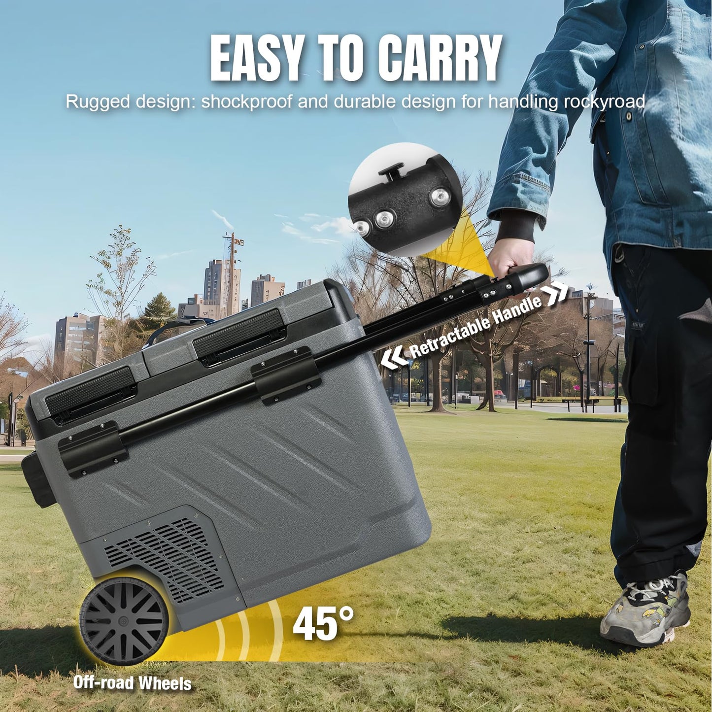 YELLOW JACKET 12v Car Refrigerator, 52-Quart Portable Freezer Electric Cooler with Wheels, 12V Car Fridge for Outdoor Camping Travel,12/24V DC 110~240 Volt AC Refrigerator for Home,RV, Offic