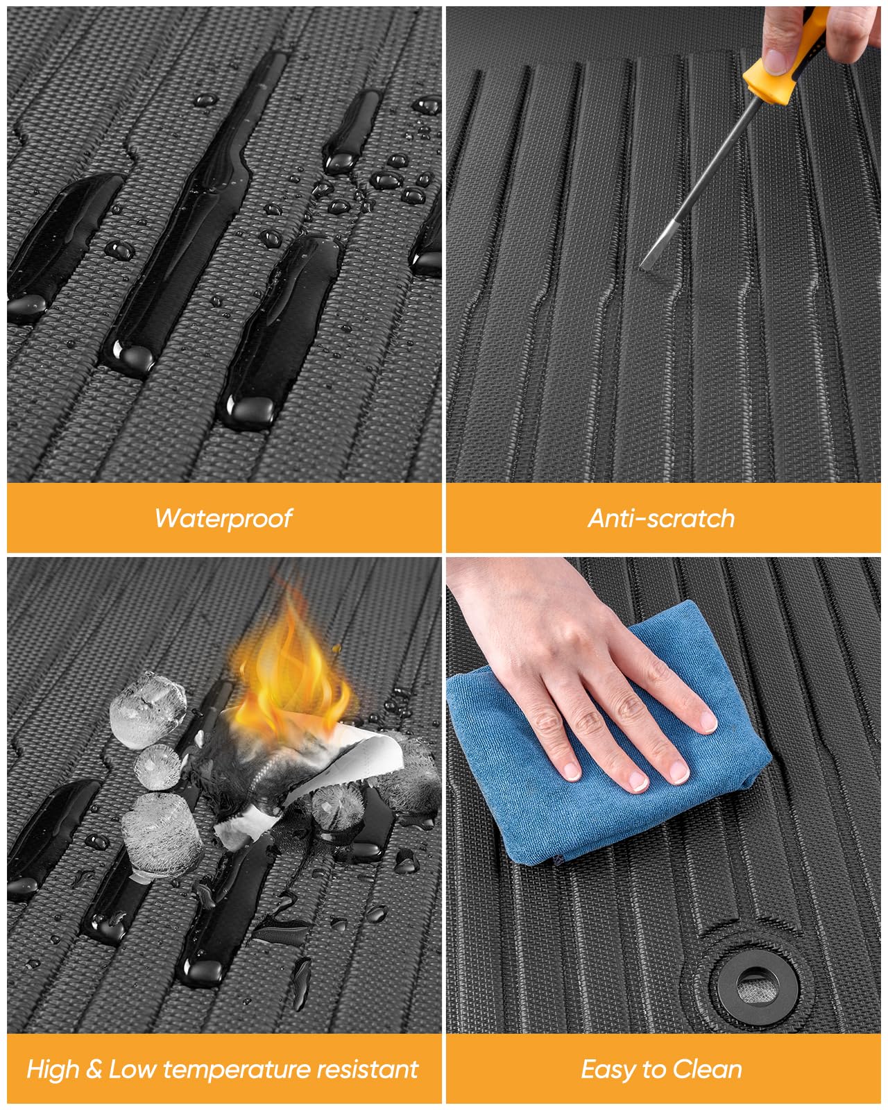 All Weather Floor Mats Custom Fit for Chevy Traverse 2009-2017 (Only Fits Captain's Chairs), Front Backseat Row Liners for GMC Acadia 2007-2017, Full Interior Protection TPE Rubber Car Accessories