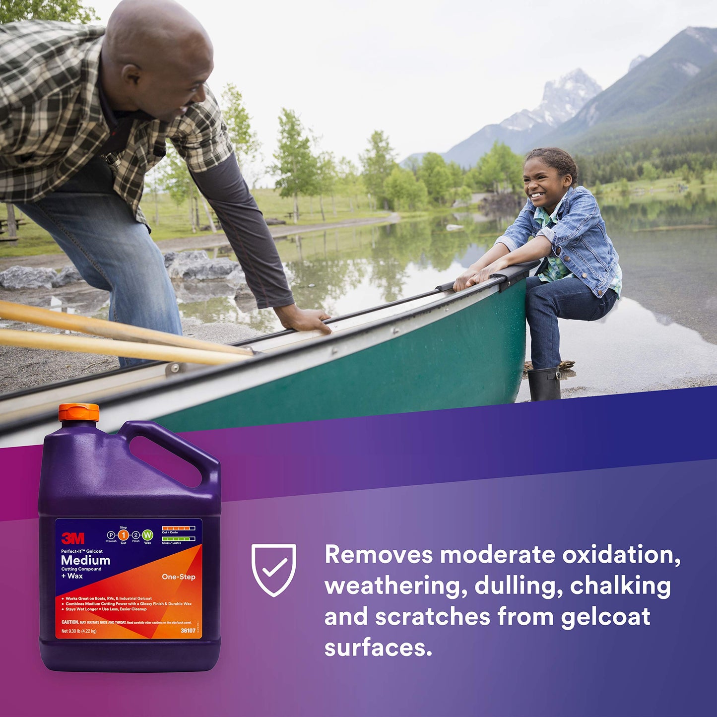 3M Perfect-It Gelcoat Medium Cutting Compound + Wax, 36107, 1 Gallon, One-Step Process, P1500 and Finer Scratches, Fiberglass Oxidation Remover for Boats and RVs