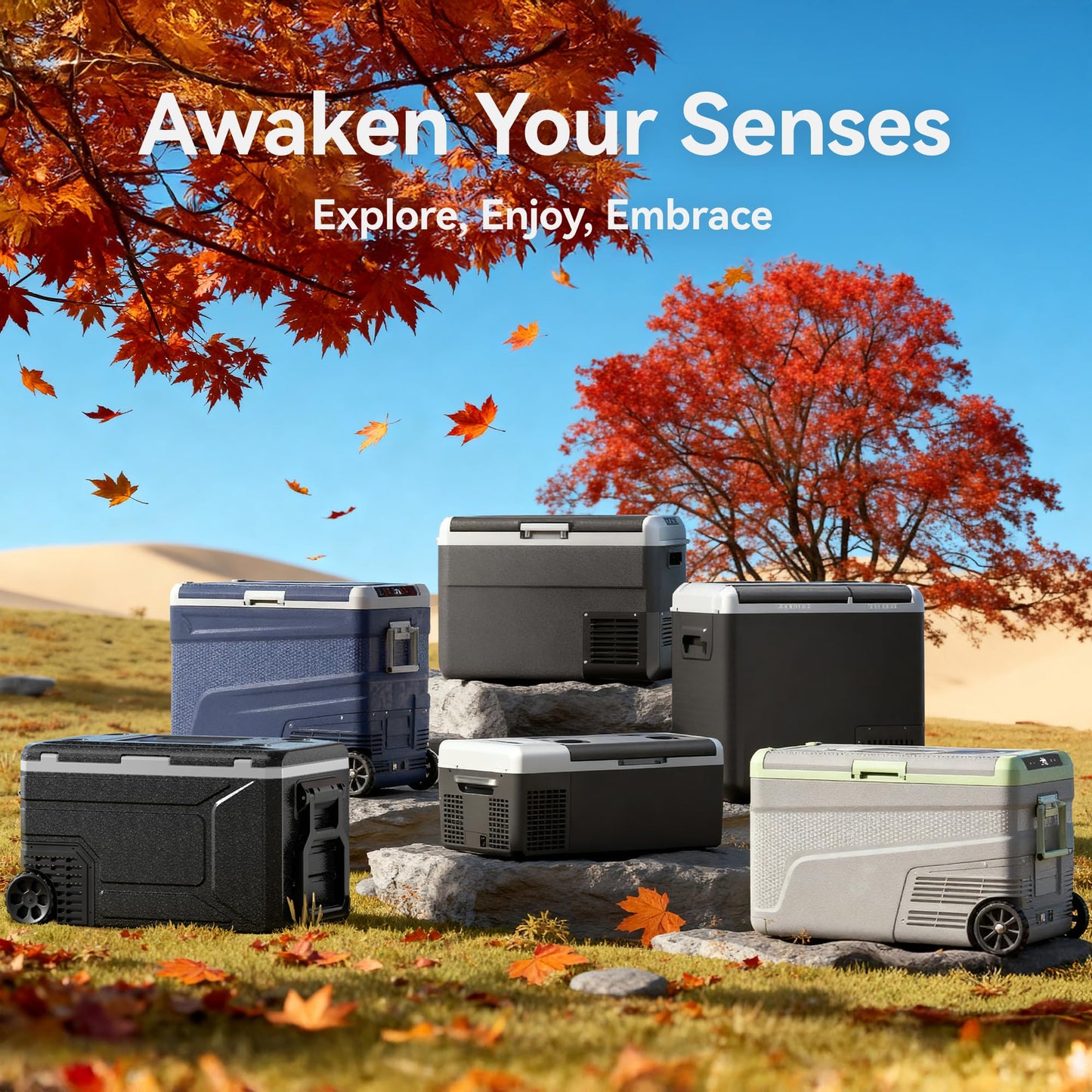 EKOJUCE 12 Volt Refrigerator Portable Fridge - 68 Quart(65L) Electric Cooler with Wheels, 12/24V DC & 100-240V AC, -4℉-68℉, APP Control, 12V Car Fridge for Camping, Boating, Truck, RV, Outdoor, Home