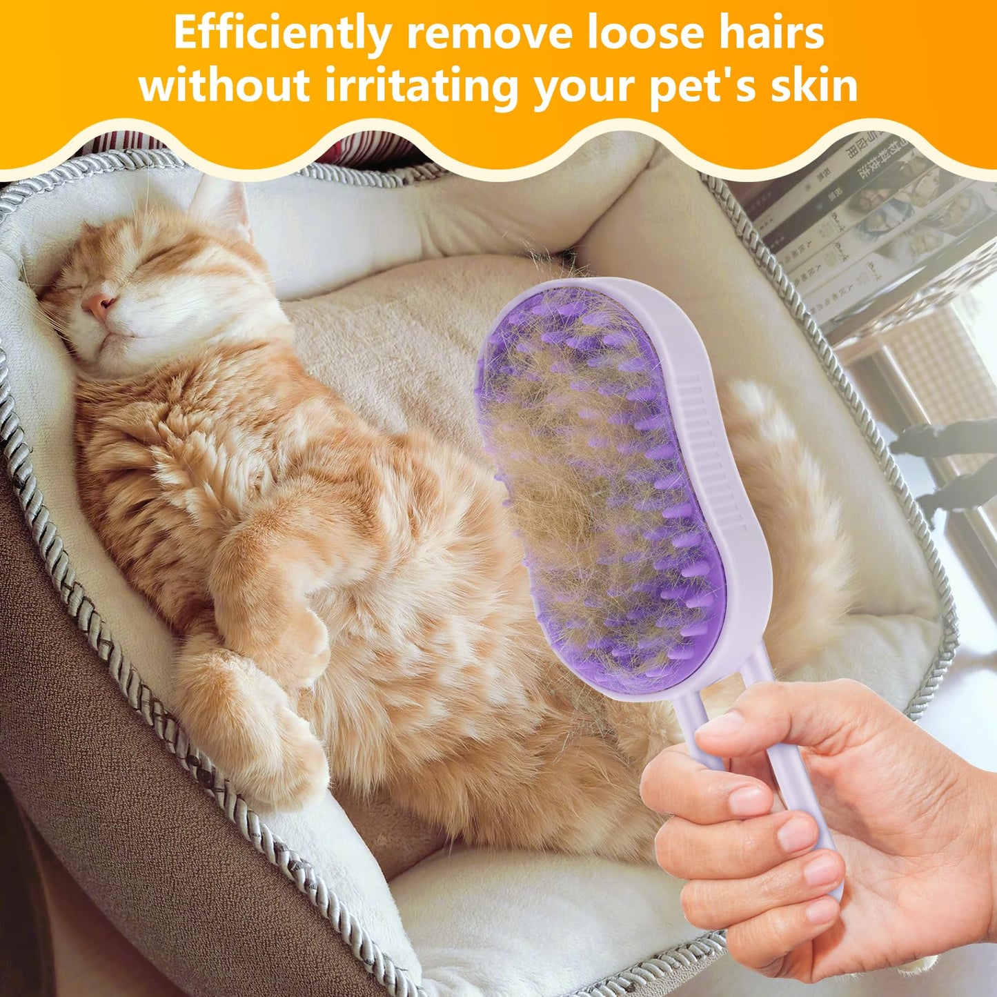 4 in 1 Cat Steam Brush for Shedding, Rechargeable Pet Steam Groomer Brush, Massage, Cleaning, Shedding & Combing Multifunctional Hair Removal Comb for Cats Dogs (Purple)