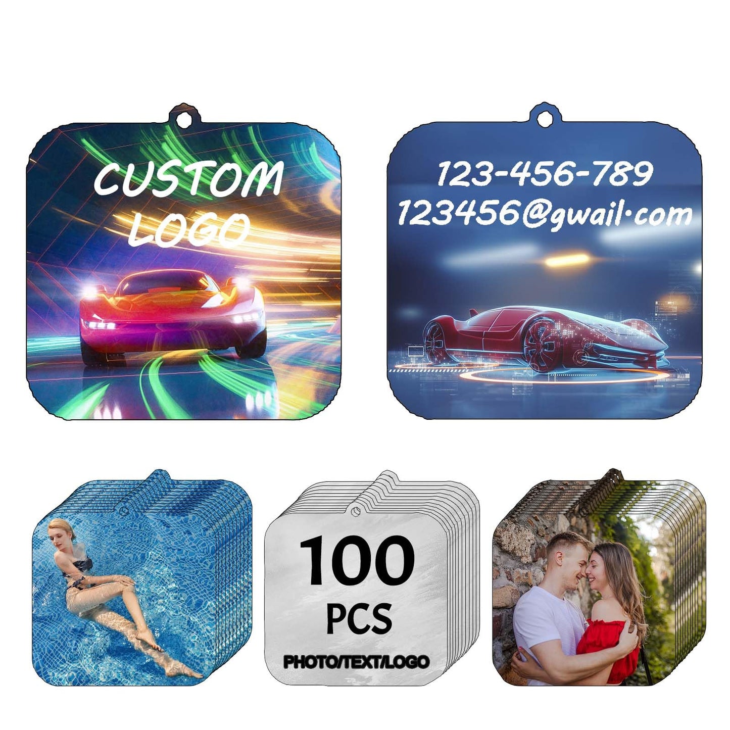 100Pcs Custom Logo Air Freshener for Car Bulk,Wholesale Personalized Double-Sided Car Air Fresheners with Photo Text Logo (100pcs-Square)