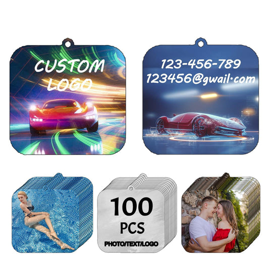 100Pcs Custom Logo Air Freshener for Car Bulk,Wholesale Personalized Double-Sided Car Air Fresheners with Photo Text Logo (100pcs-Square)