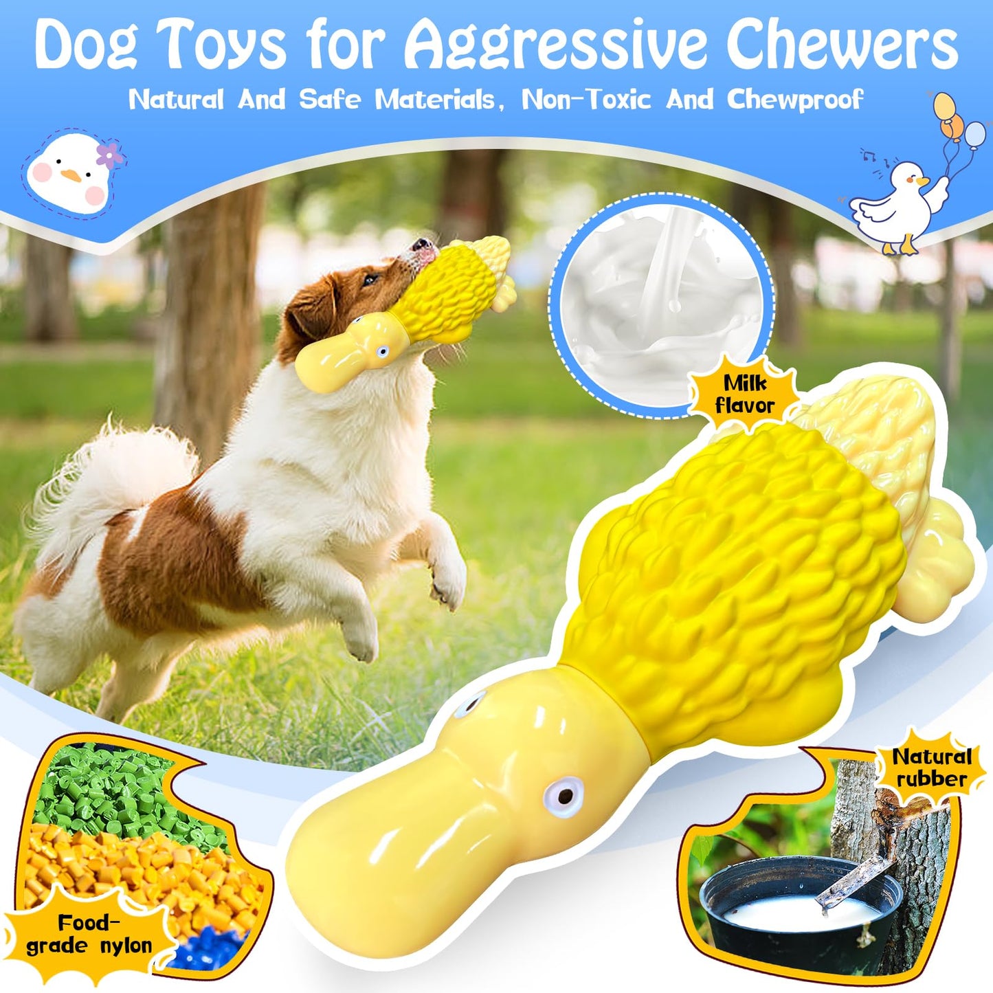 Dog Toys for Aggressive Chewers: Tough Dog Chew Toys-Large Squeaky Dog Toys for All Breed Sizes to Keep Them Busy (Yellow)