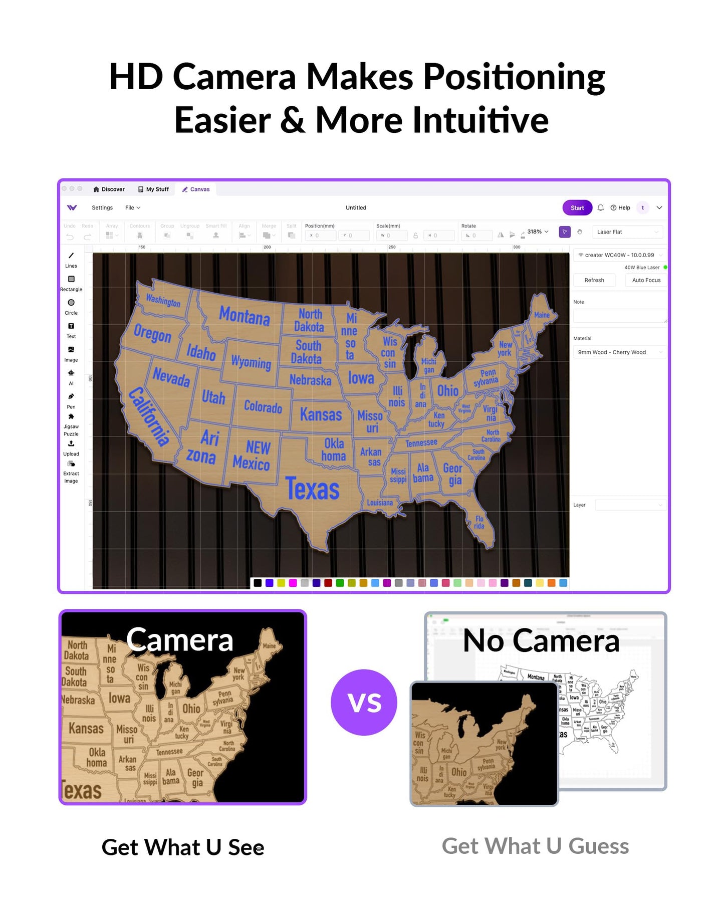 WECREAT Vision 20W Laser Engraver, Auto-Lifting for 5.5" Material, Smart Camera for Easiest Positioning, 600mm/s Speed, Laser Engraving Machine for Tumblers Metal Wood Acrylic DIY Craft Gifts Making