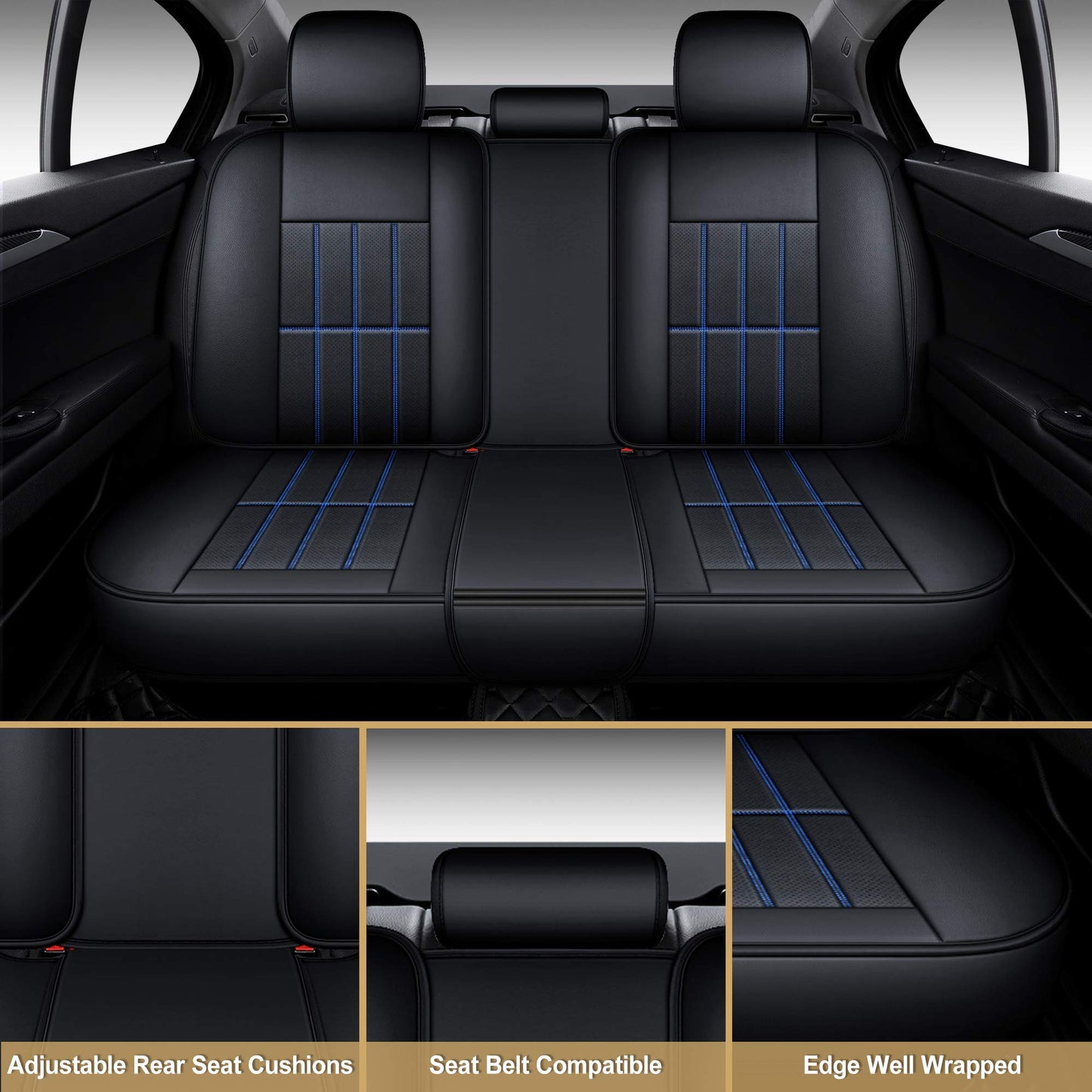AOOG Leather Car Seat Covers, Leatherette Automotive Vehicle Cushion Cover for Cars SUV Pick-up Truck, Universal Non-Slip Vehicle Cushion Cover Waterproof, Full Set