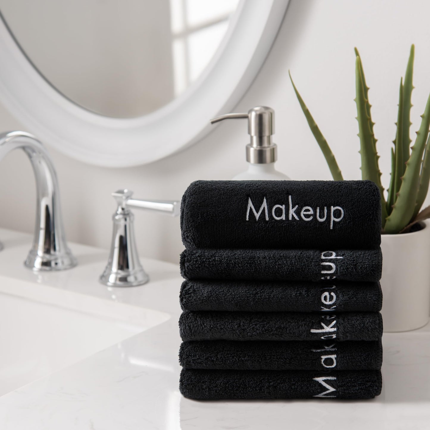 Arkwright Makeup Towels - Bulk Case of 108 - Ultra Soft & Gentle Microfiber Coral Fleece Washcloth Face Make Up Remover, Reusuable Eraser Cloth Essentials for Hosts & Artists, 13 x 13 in, Black