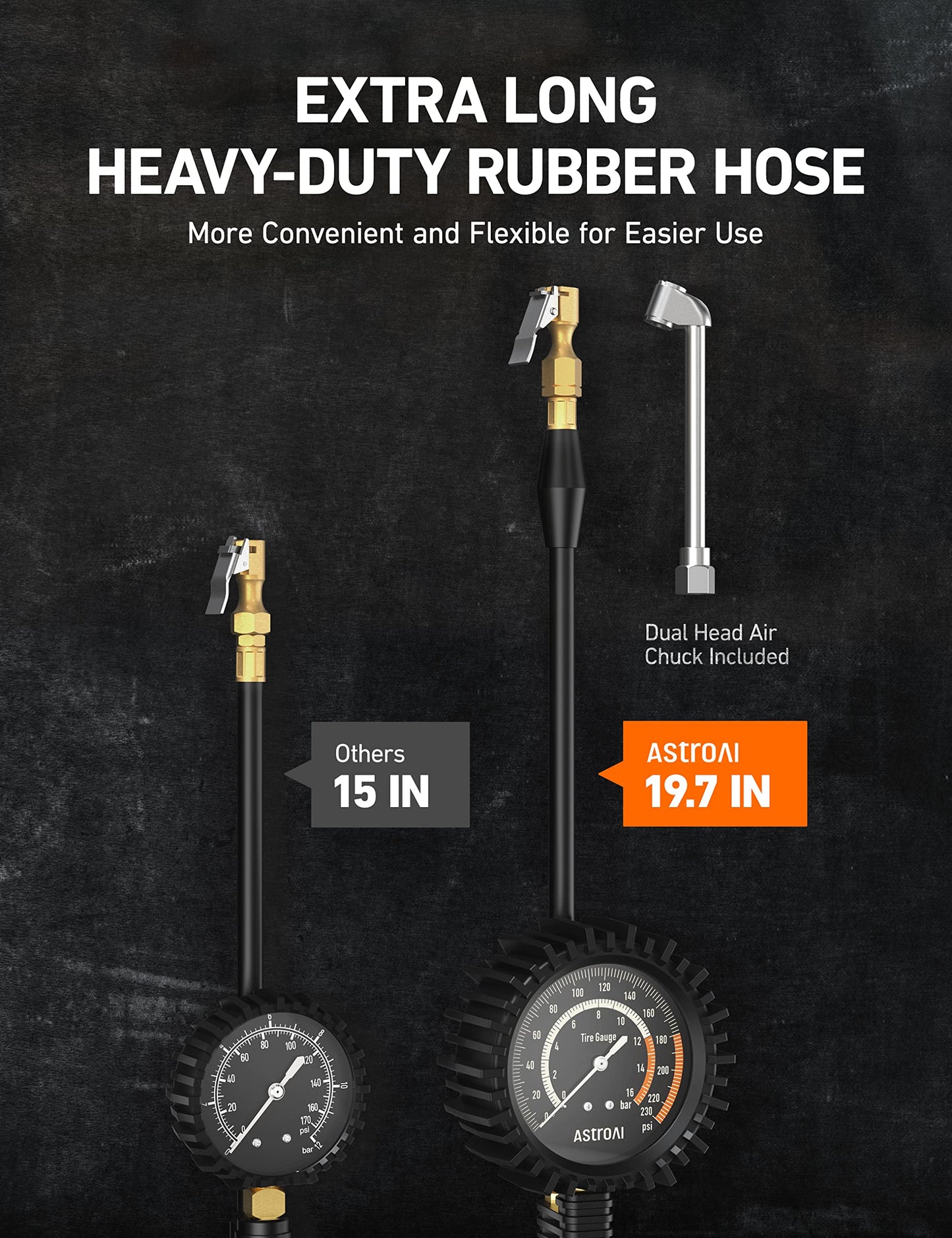 AstroAI 2025 Upgraded Tire Inflator with Pressure Gauge 230PSI - ANSI B40.1 Accurate, Large 2.6" Easy Read Glow Dial, Extra Long Rubber Hose with 360° Air Chuck, Compatible with Cars/Trucks/RV