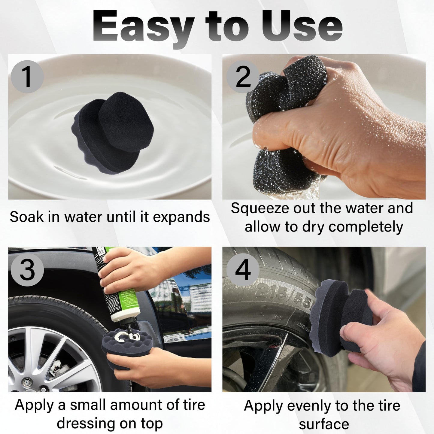 2 PCS Tire Shine Applicator Pad, Hex Grip Tire Dressing Applicator, Reusable Tire Foam Sponge, Tire Shine Brush, Car Detailing Sponge for Rubber Tires, Vinyl & Plastic Trim