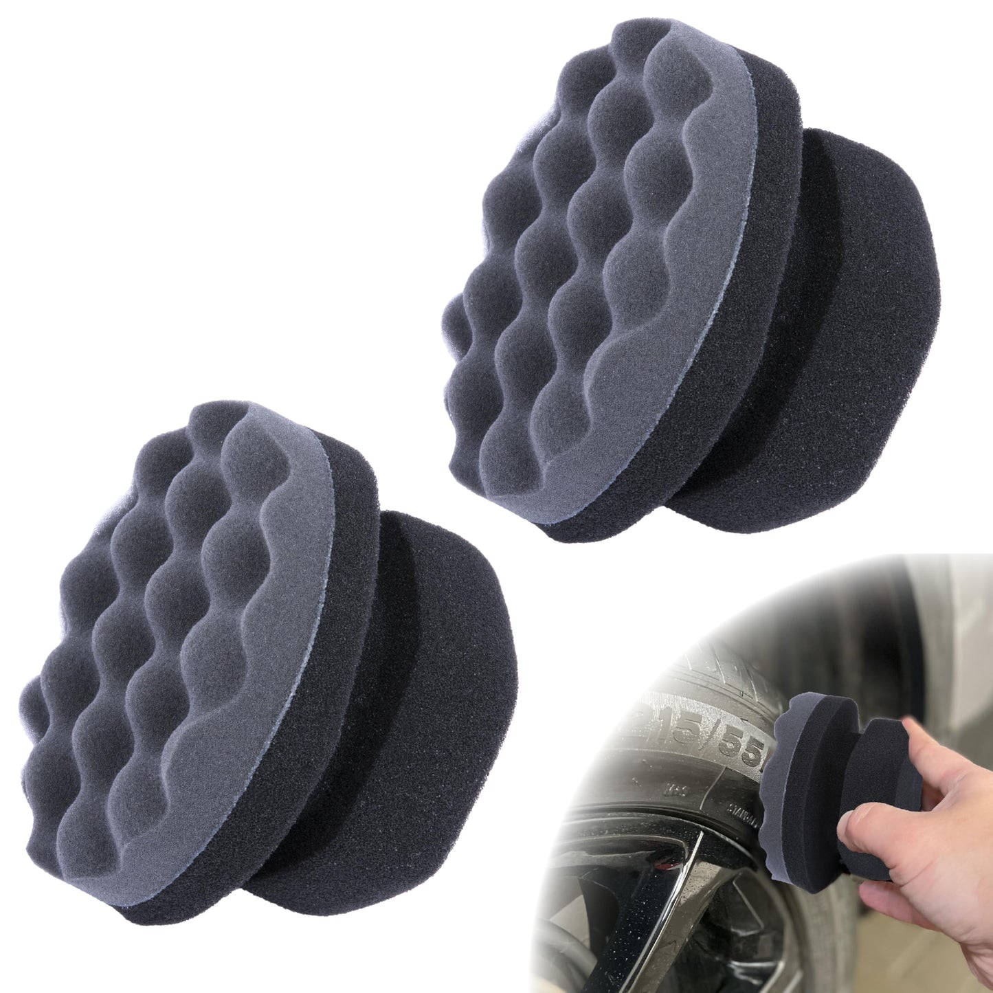 2 PCS Tire Shine Applicator Pad, Hex Grip Tire Dressing Applicator, Reusable Tire Foam Sponge, Tire Shine Brush, Car Detailing Sponge for Rubber Tires, Vinyl & Plastic Trim