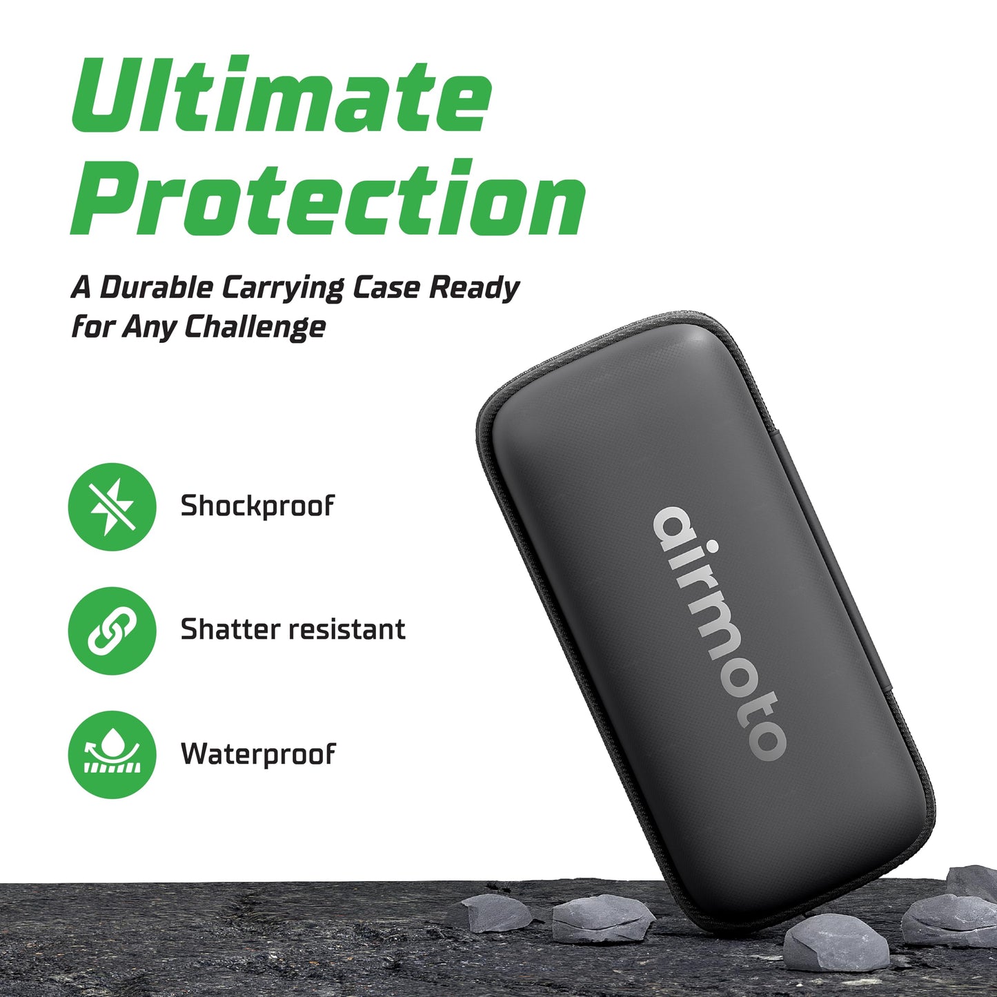 Airmoto and Carrying Case Bundle Deal - Tire Inflator Portable Air Compressor with Hard Case - Air Pump for Car Tires, Motorcycle, Bicycle - Cordless Tire Pump with Tire Pressure Gauge