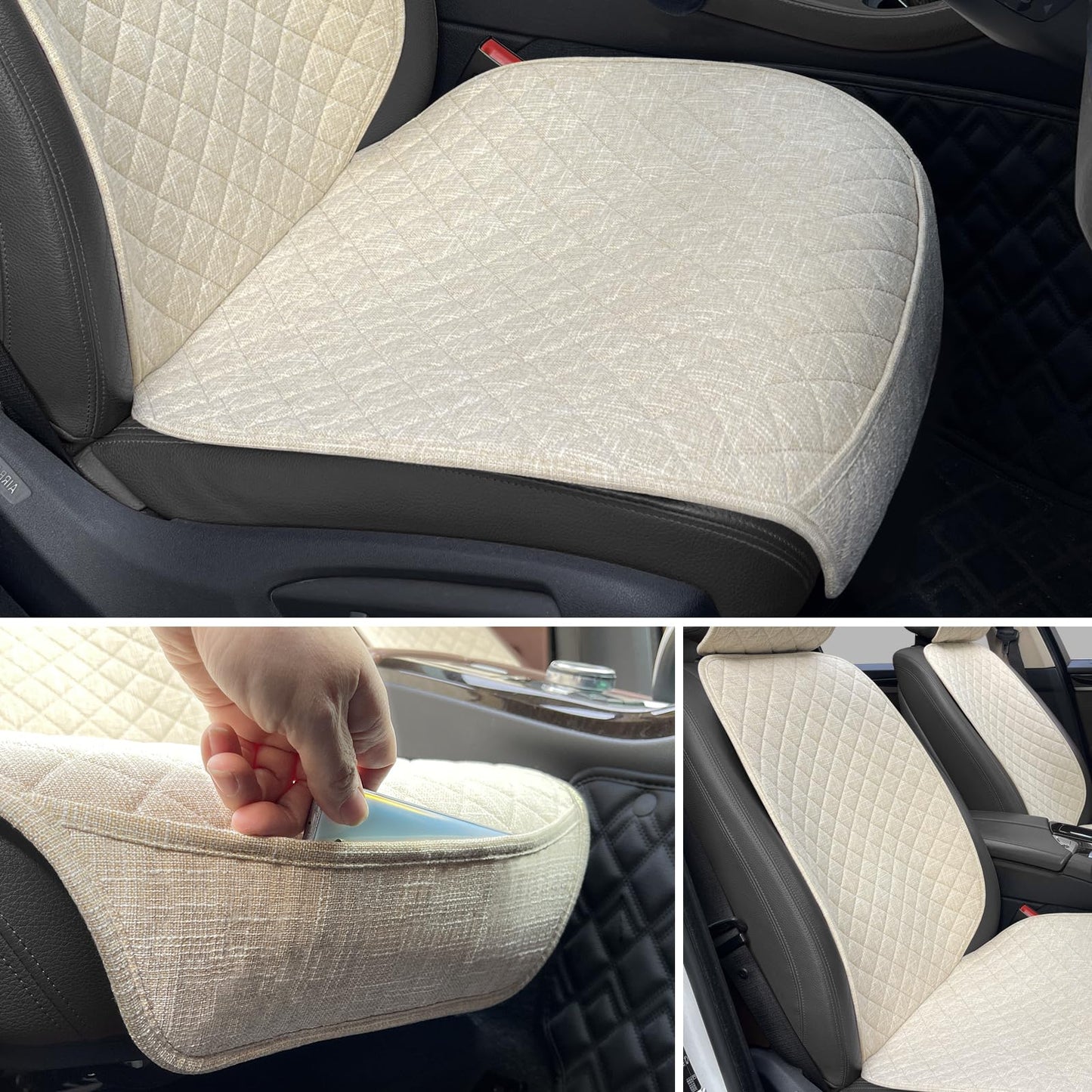 BOPUOVRE Linen Car Seat Covers Front Seat Covers Breathable Cloth Fabric Car Seat Protector - Universal Fit for Cars, Vans, SUVs, Trucks - 2 Units - Beige