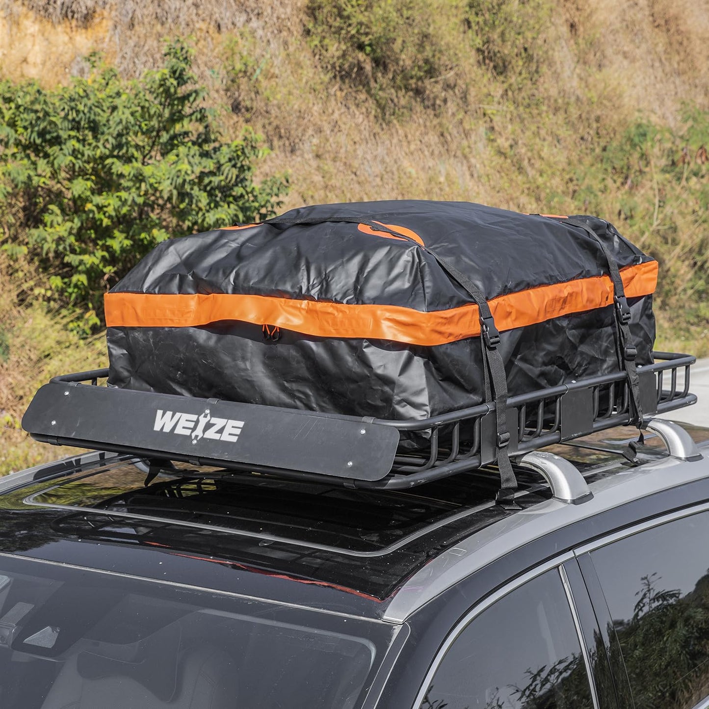 WEIZE Heavy Duty 64"x 39" Roof Rack, Rooftop Cargo Carrier Basket with Waterproof Bag, Tie Down Strap & Net, Car Top Luggage Holder for SUV, 200lb Capacity, Steel Construction