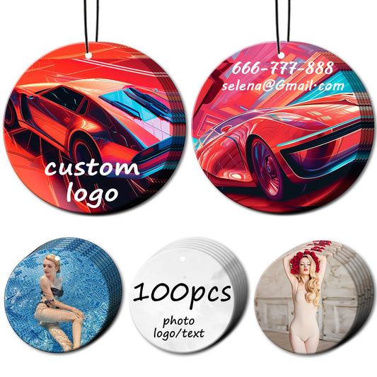 100Pcs Custom Logo Air Freshener for Car Bulk, Wholesale Personalized Double-Sided Car Air Fresheners, Custom Commercial Photo/Logo with Scents Freshener (100 Round)