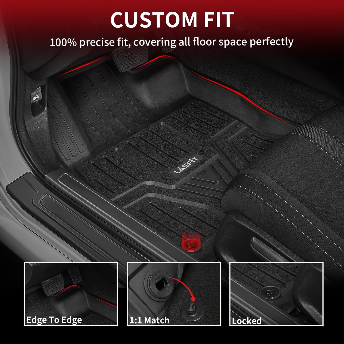 LASFIT Floor Mats for Honda Civic Sedan 2016-2021 & Hatchback 2017-2021 & Coupe 2016-2020, All Weather TPE Custom Fit Floor Liner, 1st & 2nd Row, Black