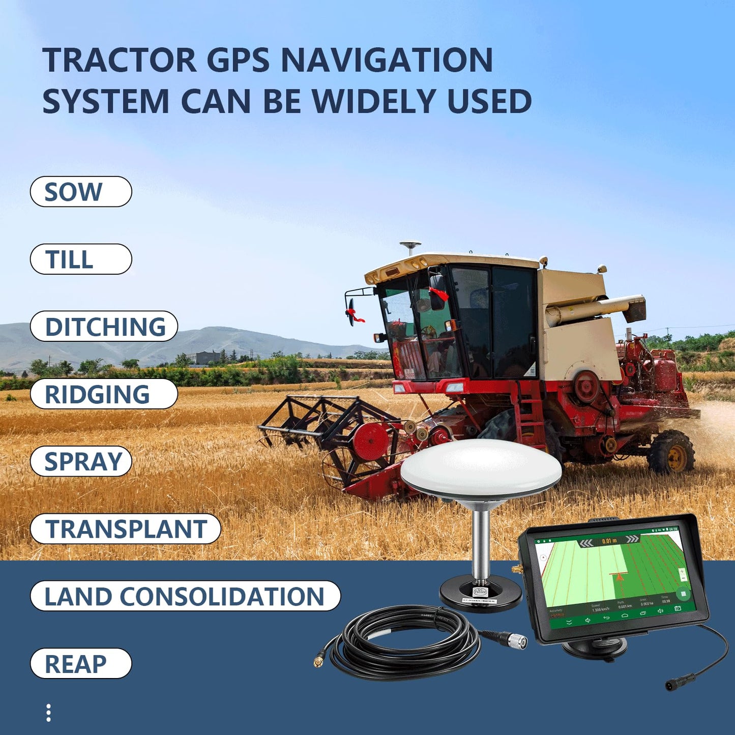 7-inch Tractor GPS Navigator for Agriculture, High-Accuracy GNSS Agricultural Navigator for Precision Farming – GPS Guidance System for Spraying, Plowing, and Sowing with Automatic Positioning