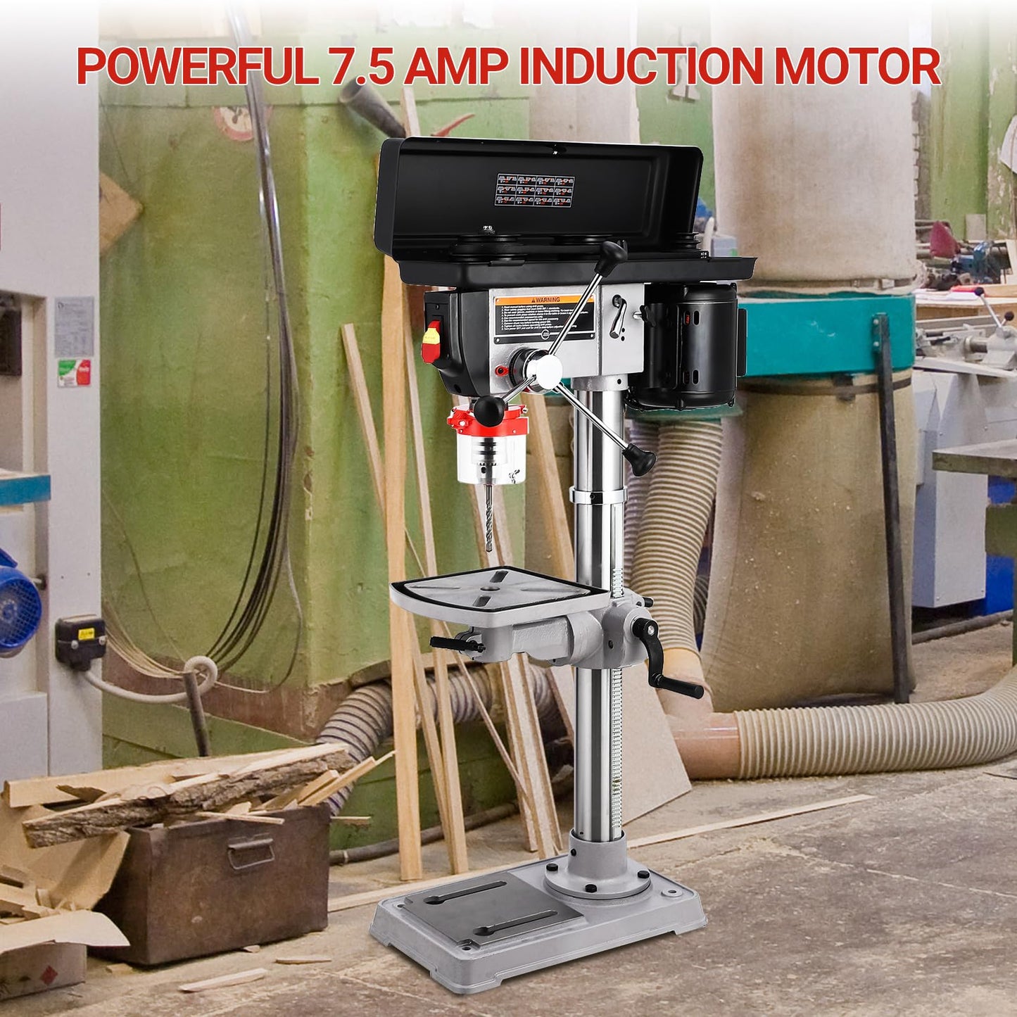 13 in Benchtop Drill Press, 7.5 Amp 120V, 288-3084 RPM Variable Speed Cast Iron Bench Drill Press, 0-45°Tilting Worktable, Tabletop Drilling Machine for Wood Metal