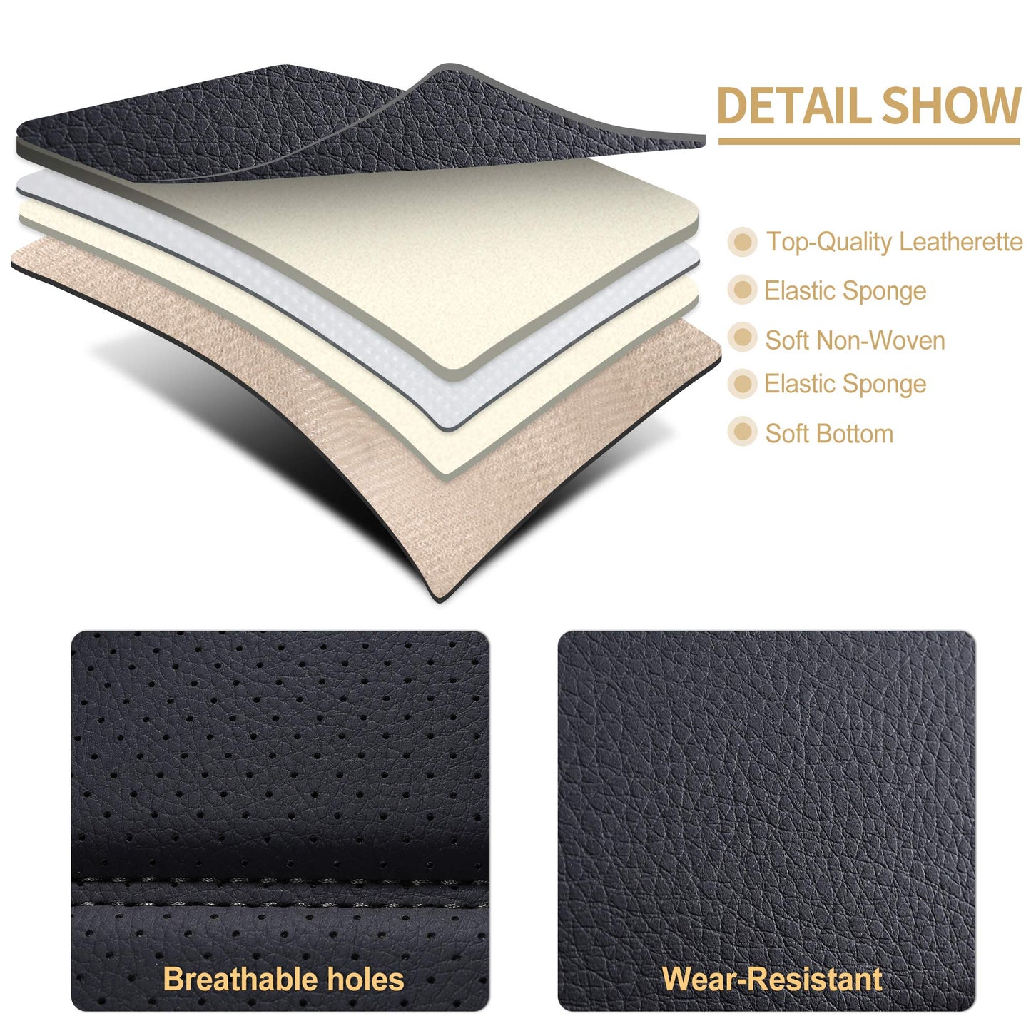 AOOG Leather Car Seat Covers for Cars SUV Pick-up Truck, Universal Full Set Black