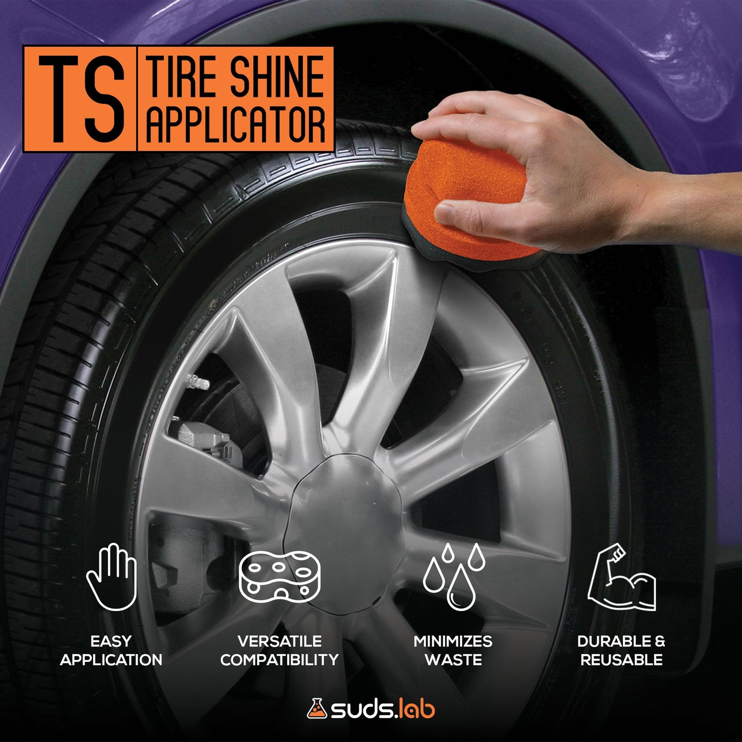 Suds Lab TS Tire Shine Applicator - Reusable Foam Applicator for Tire Treatments - Use with Tire Gel, Tire Shine, Tire Wet, Tire Balm, and More!