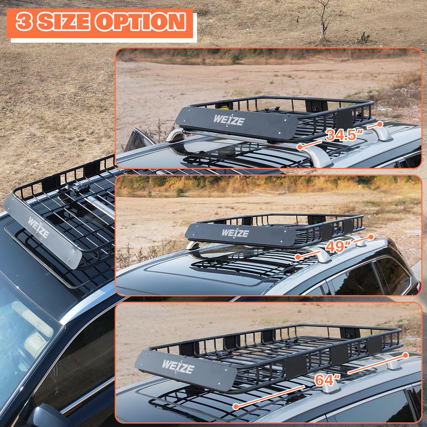 WEIZE Heavy Duty 64"x 39" Roof Rack, Rooftop Cargo Carrier Basket with Waterproof Bag, Tie Down Strap & Net, Car Top Luggage Holder for SUV, 200lb Capacity, Steel Construction