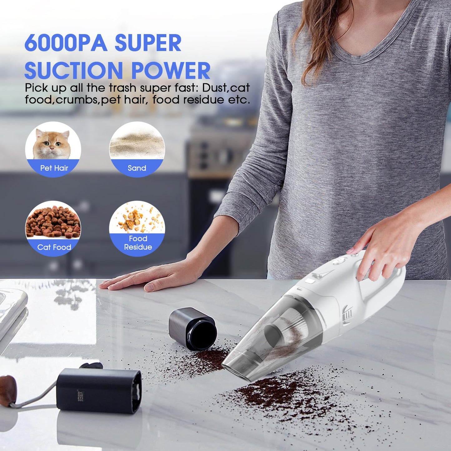 YOOHI Handheld Vacuum Cordless Rechargeable,Car Vacuum Cleaner with LED Light/Multi Accessories, 1.5lbs Lightweight Hand Vacuum Cordless Rechargeable for Car and Home, Mine Portable Vacuum