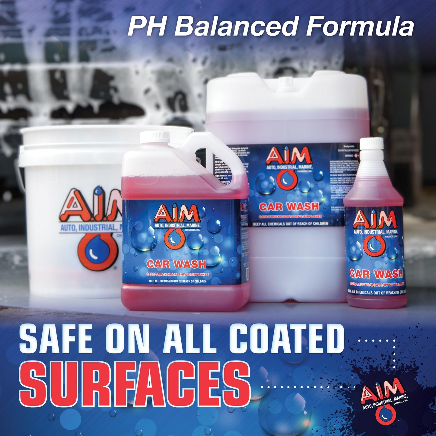 AIM Chemicals Car Wash - High Foam Formula Car Shampoo, Professional Car Wash Shampoo Compatible with Ceramic Coatings - Ideal for Foam Guns - Streak-Free Finish for Detailing - 5 Gal