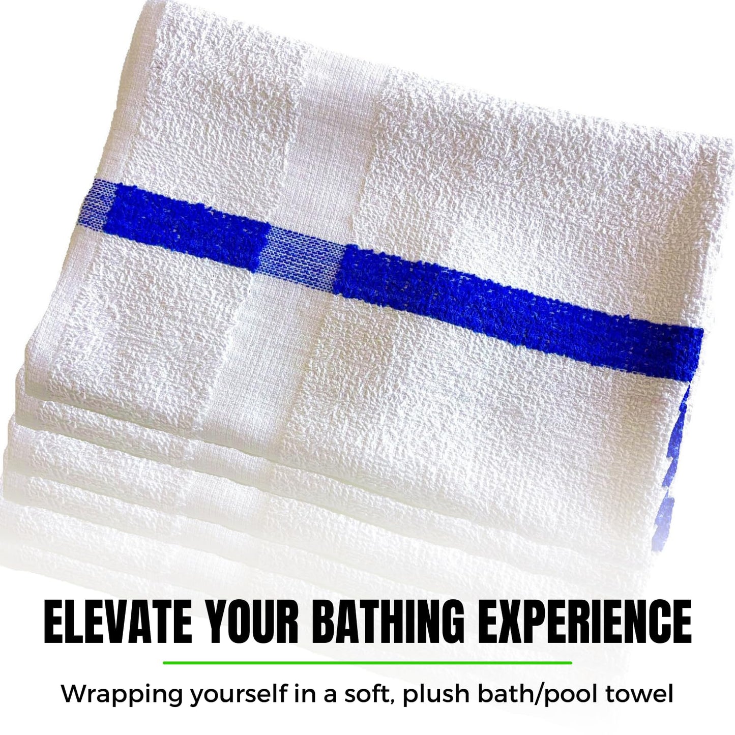 Towels N More 24x48 Soft Poolside Towels - 48 Large Super Absorbent Pool Towel White and Blue Center Stripe - Ideal for Home, Pool, Spa, Gym, Hotel, Motel Rental Room Use - 100% Cotton Bath Towels