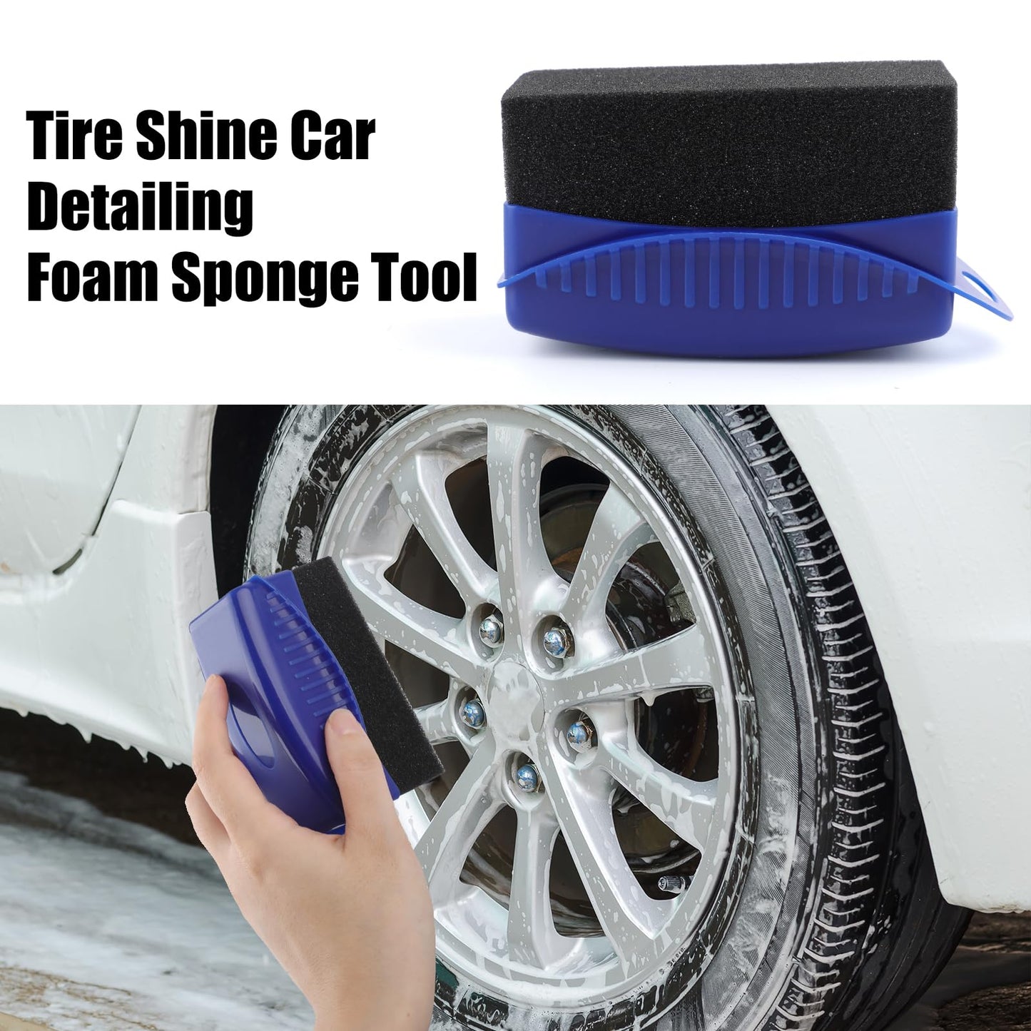 2 PCS Tire Shine Applicator Pad, Reusable Tire Dressing Applicator, Tire Sponges Applicator Pads with Lid, Tire Foam Applicator Sponges Contour Tire Wheel Shine Car Cleaning