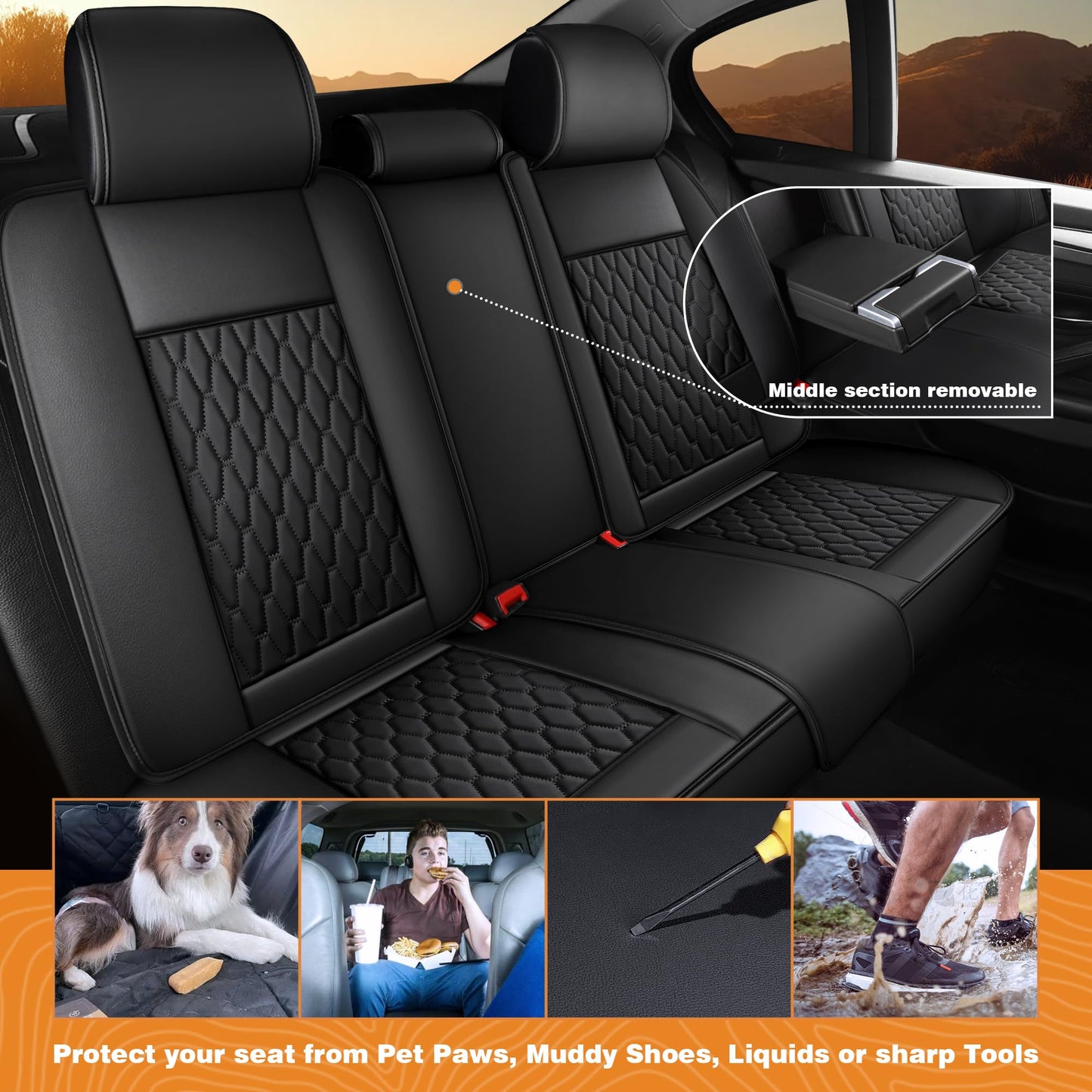 yotruth Car Seat Covers Full Set, Waterproof and Breathable Nappa Leather Seat Covers for Cars, Universal Car Seat Covers Fit for Most SUV Truck Sedan